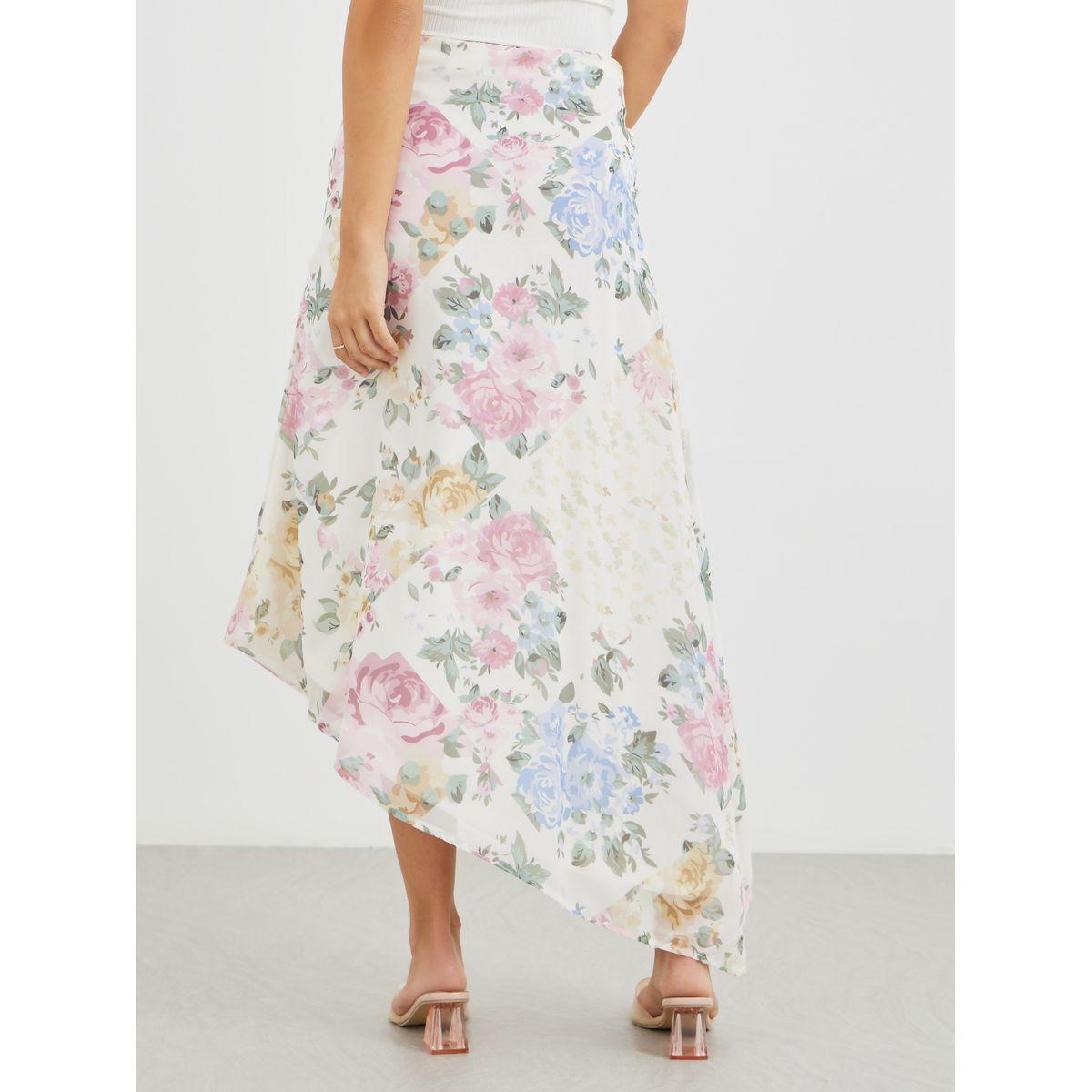 Styli Floral Print Side Ruched Asymmetric Hem Maxi Skirt-women-clothing-bottoms-skirts-image-4