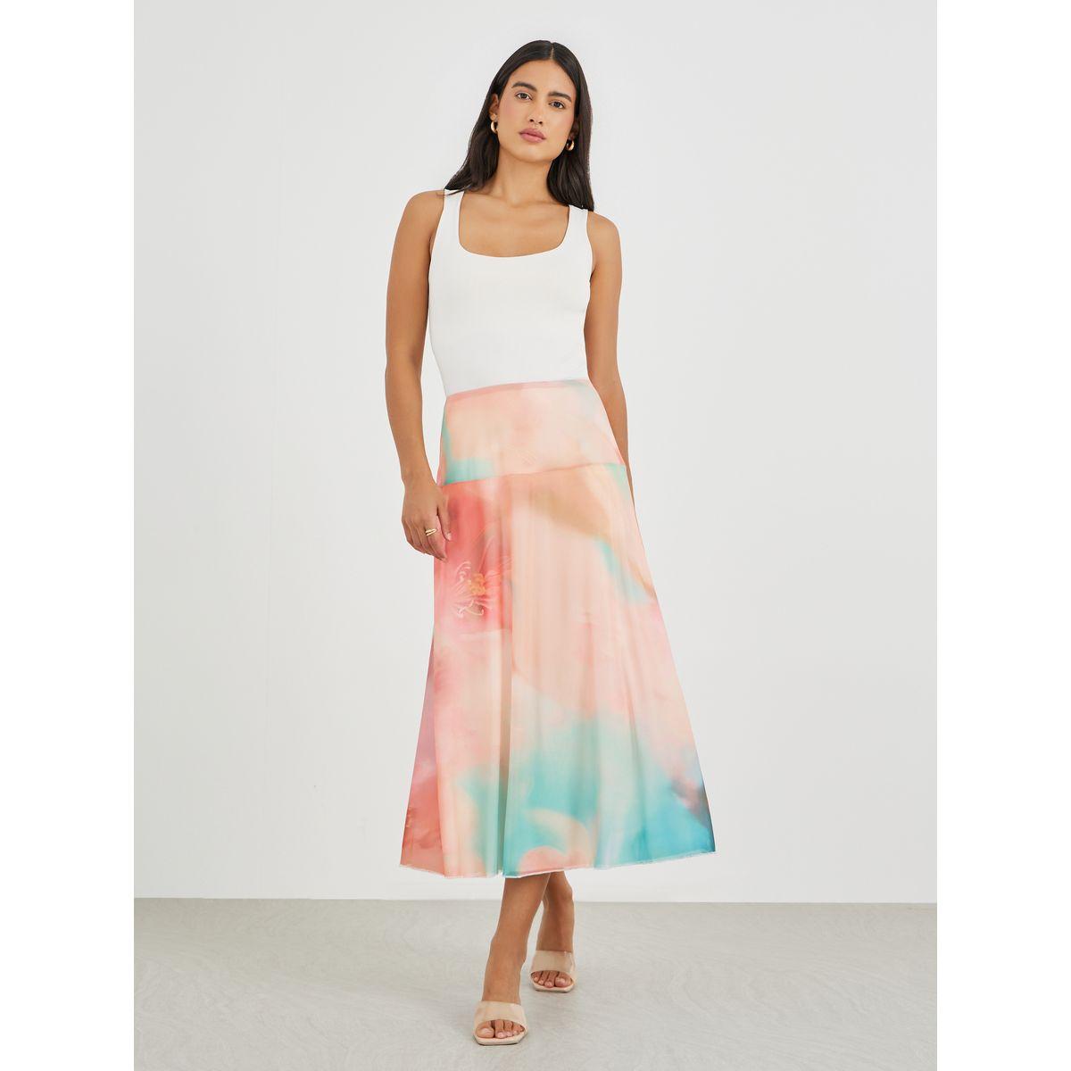 Styli All-Over Floral Print Mesh Midi Skirt-women-clothing-bottoms-skirts-image-1