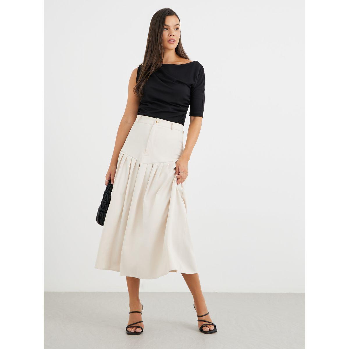 Styli Solid Pleated A-Line Midi Skirt-women-clothing-bottoms-skirts-image-1