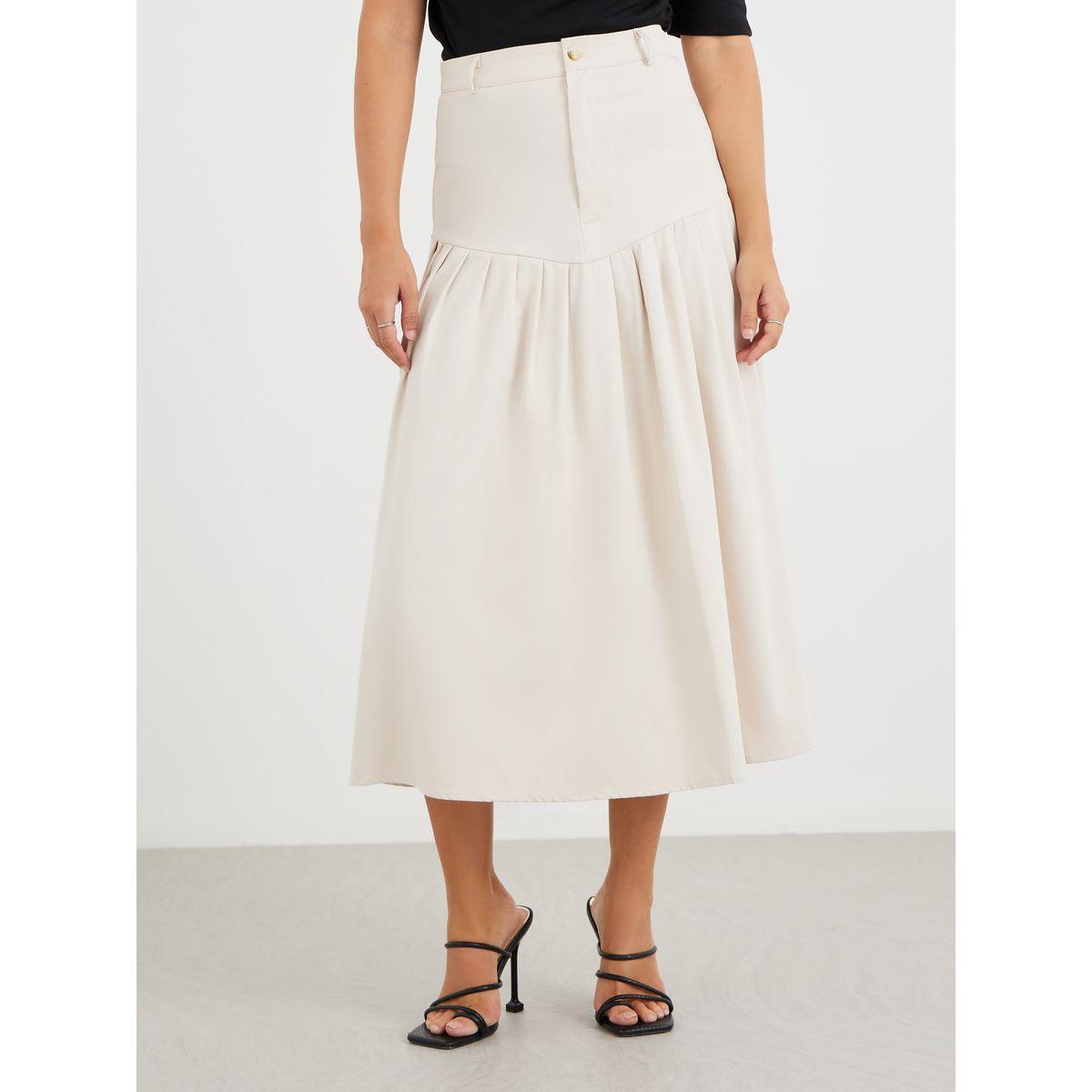 Styli Solid Pleated A-Line Midi Skirt-women-clothing-bottoms-skirts-image-2
