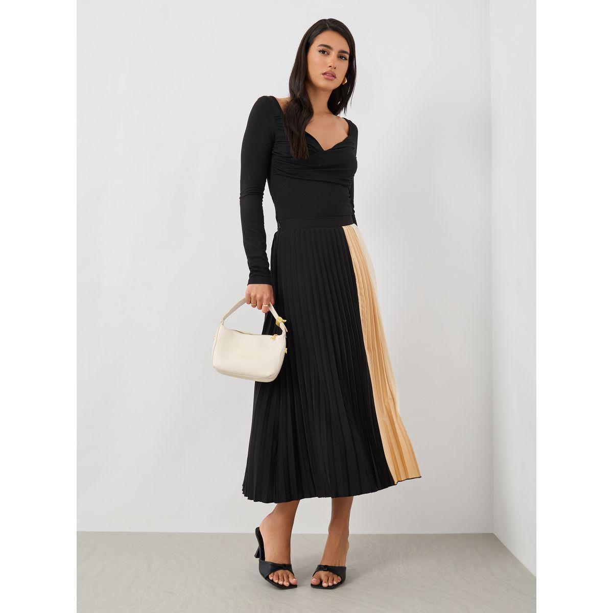 تنورة ميدي بنمط كتل الالوان وكسرات-women-clothing-bottoms-skirts-image-1