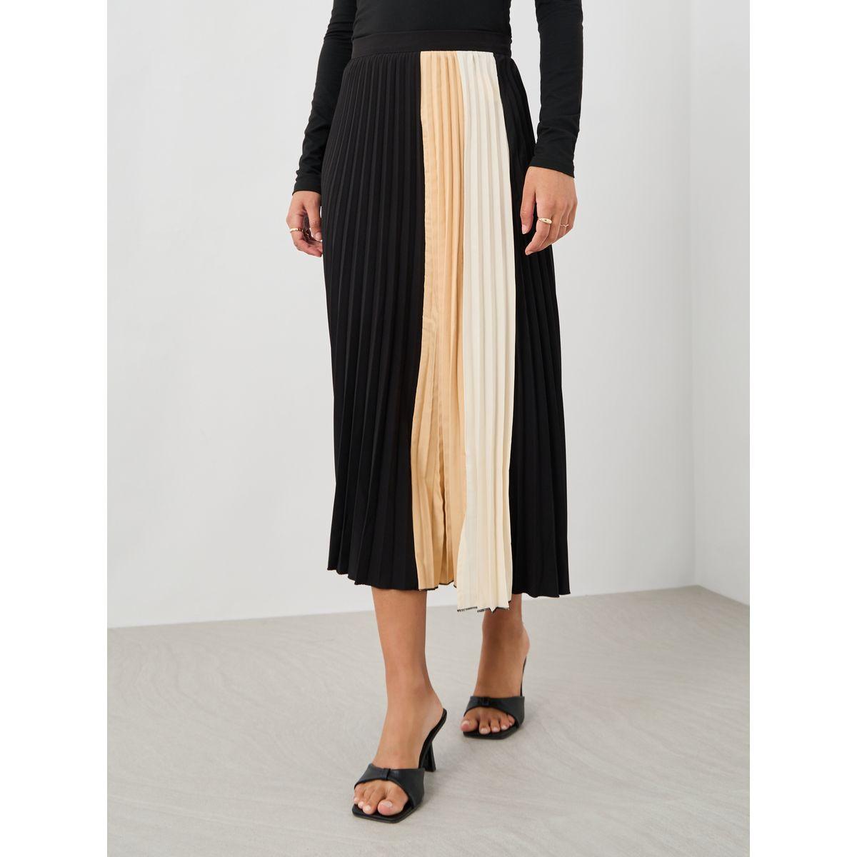 تنورة ميدي بنمط كتل الالوان وكسرات-women-clothing-bottoms-skirts-image-2
