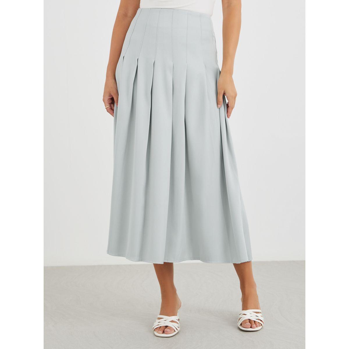 تنورة ميدي سادة بخصر متوسط وكسرات-women-clothing-bottoms-skirts-image-2