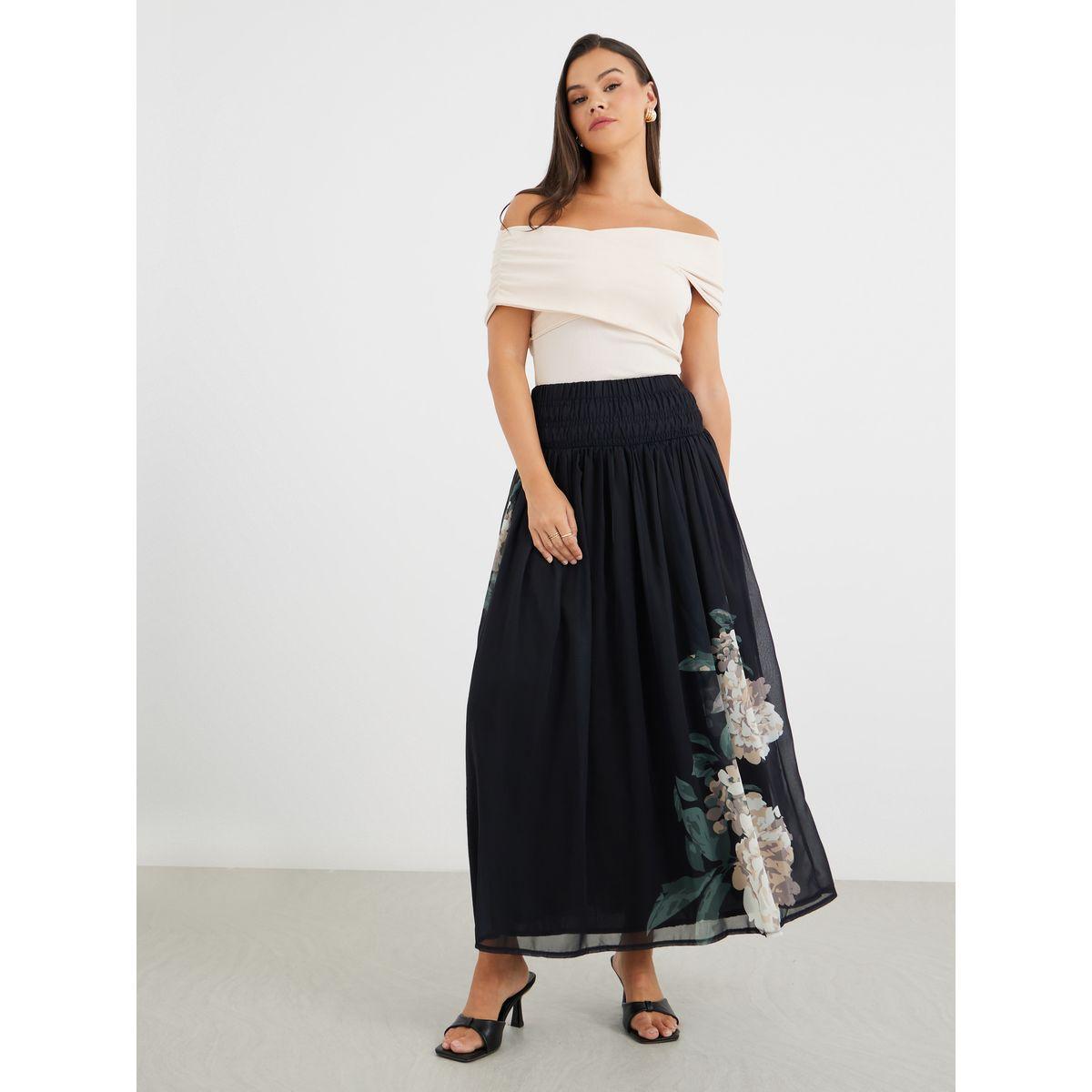 تنورة طويل بطبعة زهور وكسرات-women-clothing-bottoms-skirts-image-1