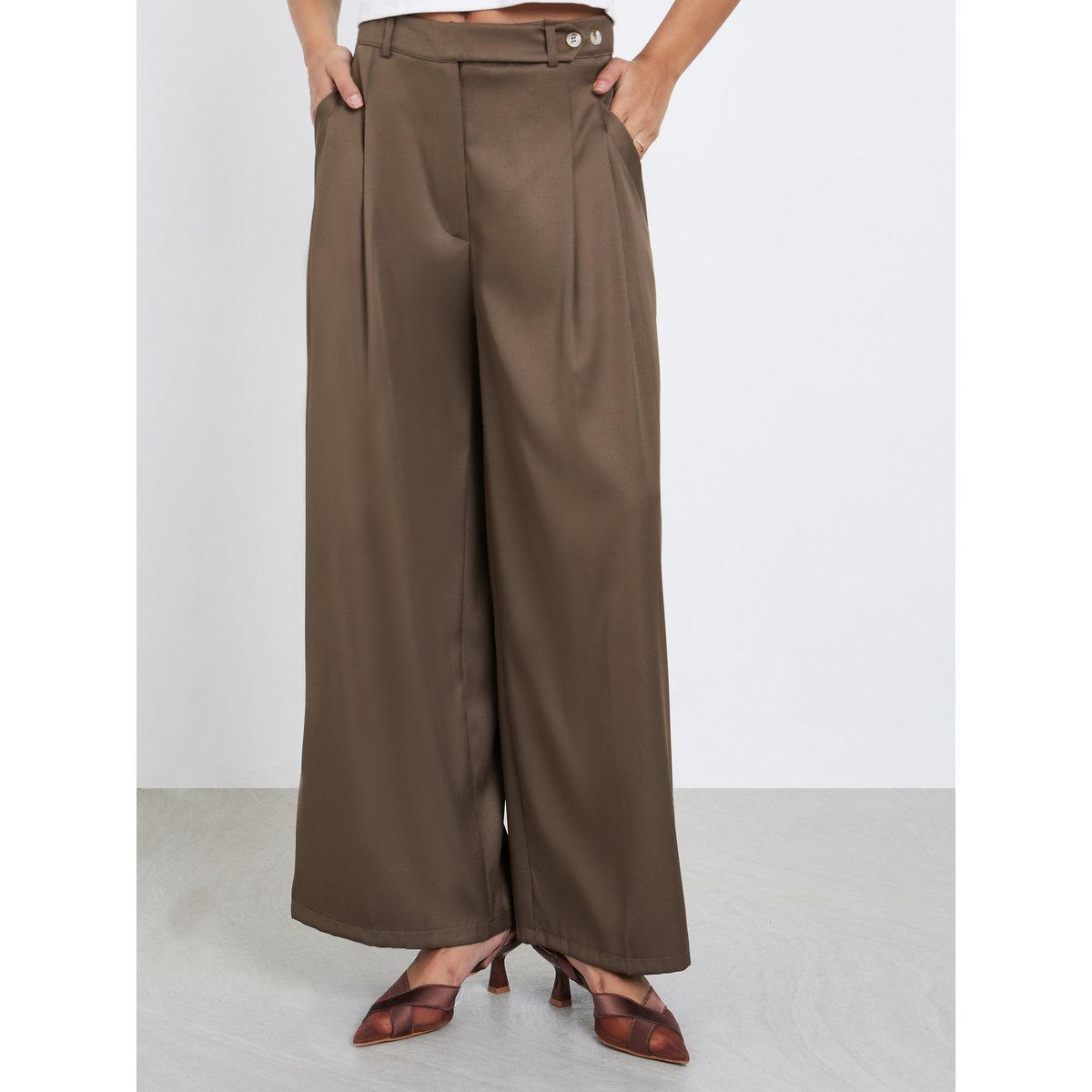 Styli Brown Wide Leg Fold Pleated Pants-women-clothing-bottoms-trousers-image-2