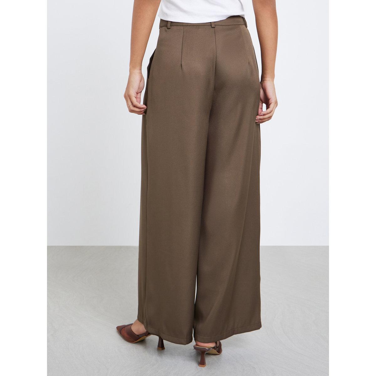 Styli Brown Wide Leg Fold Pleated Pants-women-clothing-bottoms-trousers-image-4