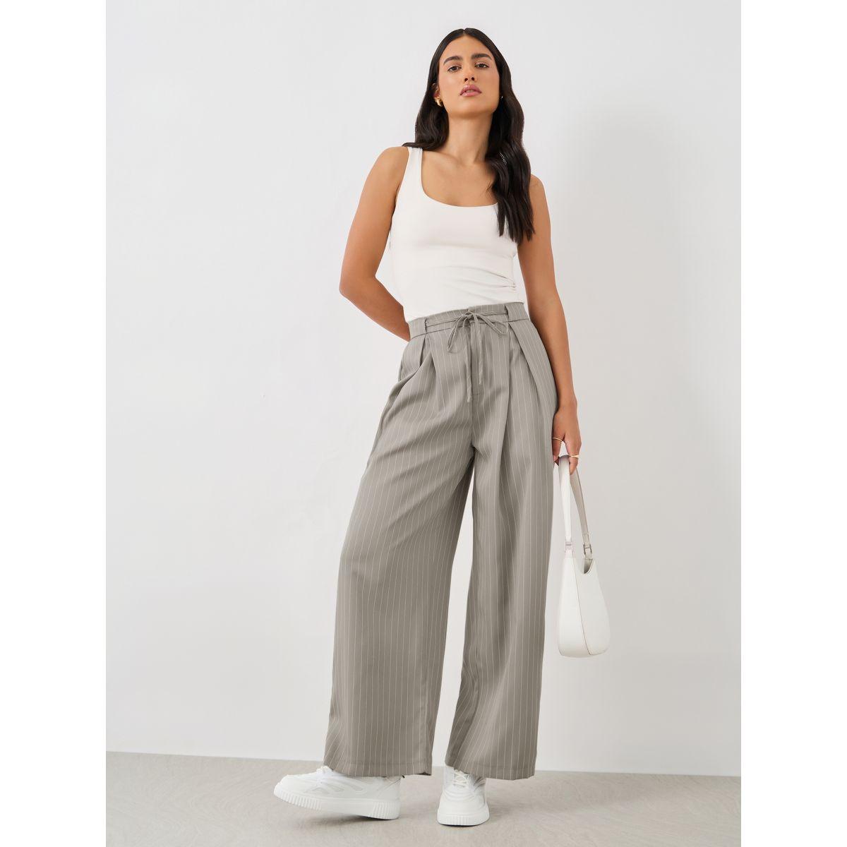بنطال مخطط بكسرات مع أربطة-women-clothing-bottoms-trousers-image-1