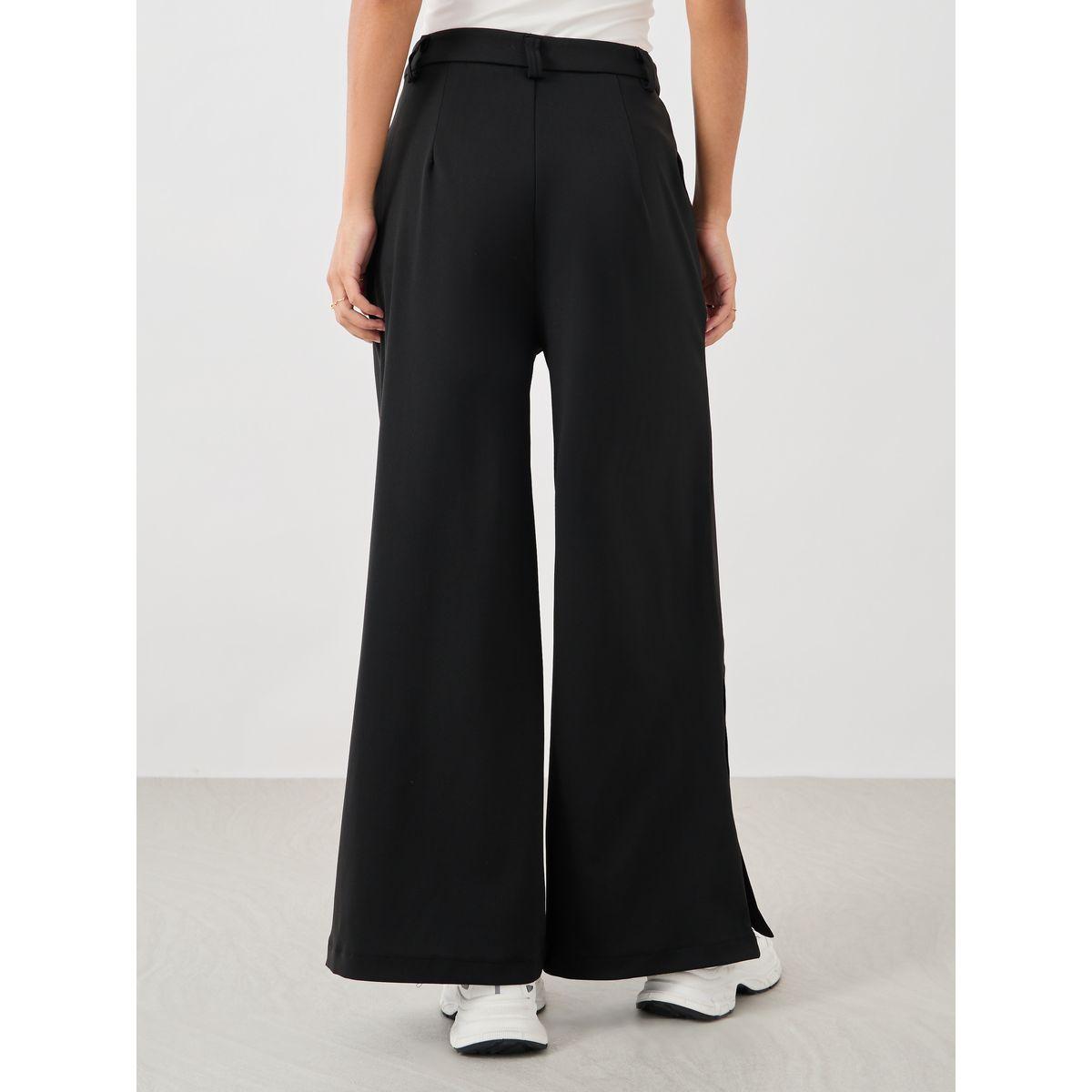 Styli Solid Pin Tuck Detail Wide Leg Pants with Side Seam Buttons-women-clothing-bottoms-trousers-image-4