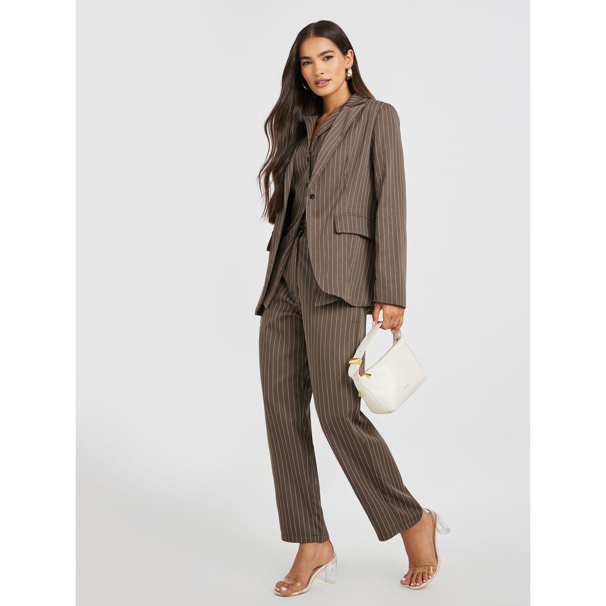 Styli Striped Flat Front Tapered Fit Pants-women-clothing-bottoms-trousers-image-1