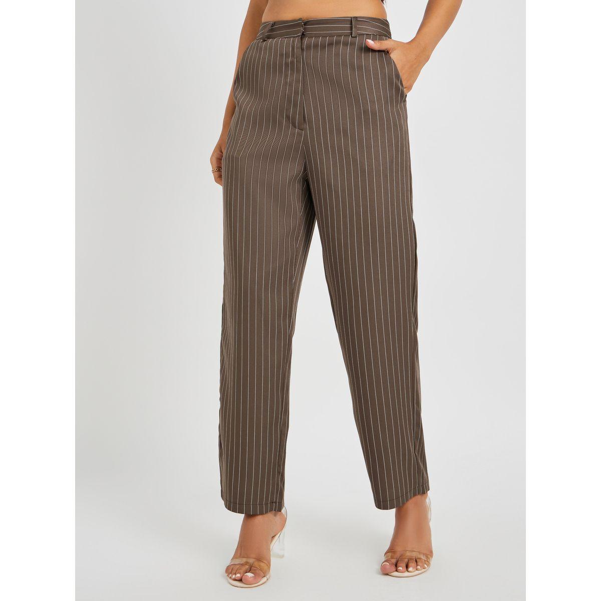 Styli Striped Flat Front Tapered Fit Pants-women-clothing-bottoms-trousers-image-2