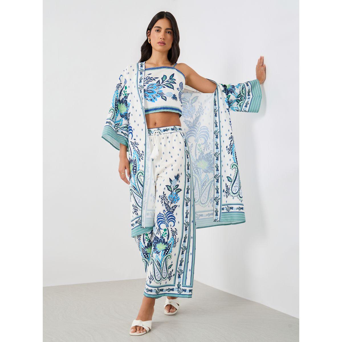 بنطال مطبع بأرجل واسعة مع أربطة-women-clothing-bottoms-trousers-image-1