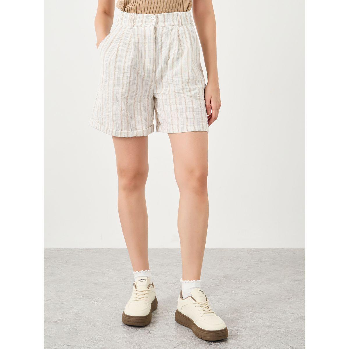 Styli Striped Shorts with Side Pocket-women-clothing-bottoms-shorts-image-2