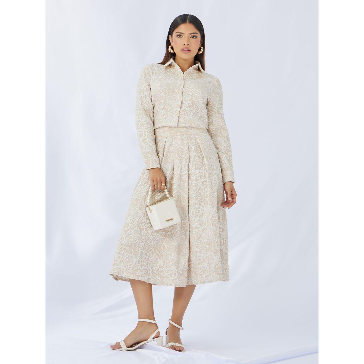 Styli Jaquard Box Pleated A-Line Midi Skirt-women-clothing-bottoms-skirts-image-1
