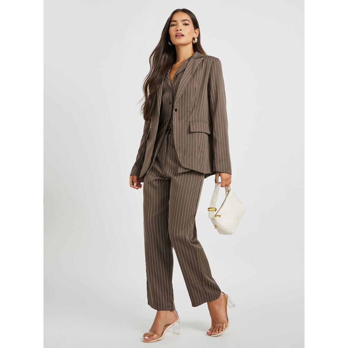 Styli Striped Round Neck Waistcoat with Button Detail-women-clothing-coatsandjackets-waistcoats-image-2