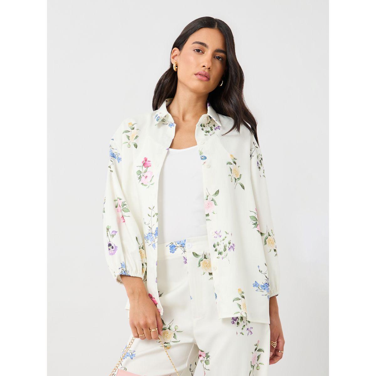 بلوزة بطبعة زهور وأكمام بالون مع أزرار-women-clothing-shirtsandblouses-shirts-image-1