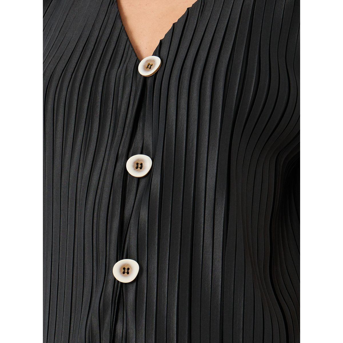 Styli Pleated V-Neck Buttoned Waistcoat-women-clothing-coatsandjackets-waistcoats-image-3