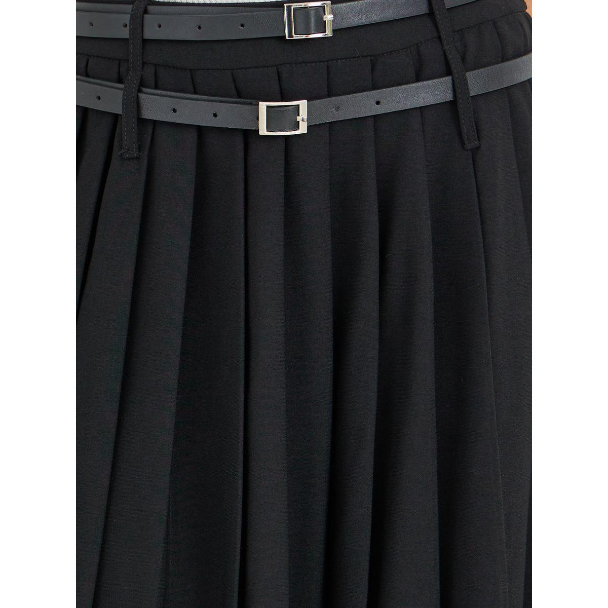 Styli Solid Gathered Detail A-Line Maxi Skirt with Belt Detail-women-clothing-bottoms-skirts-image-3