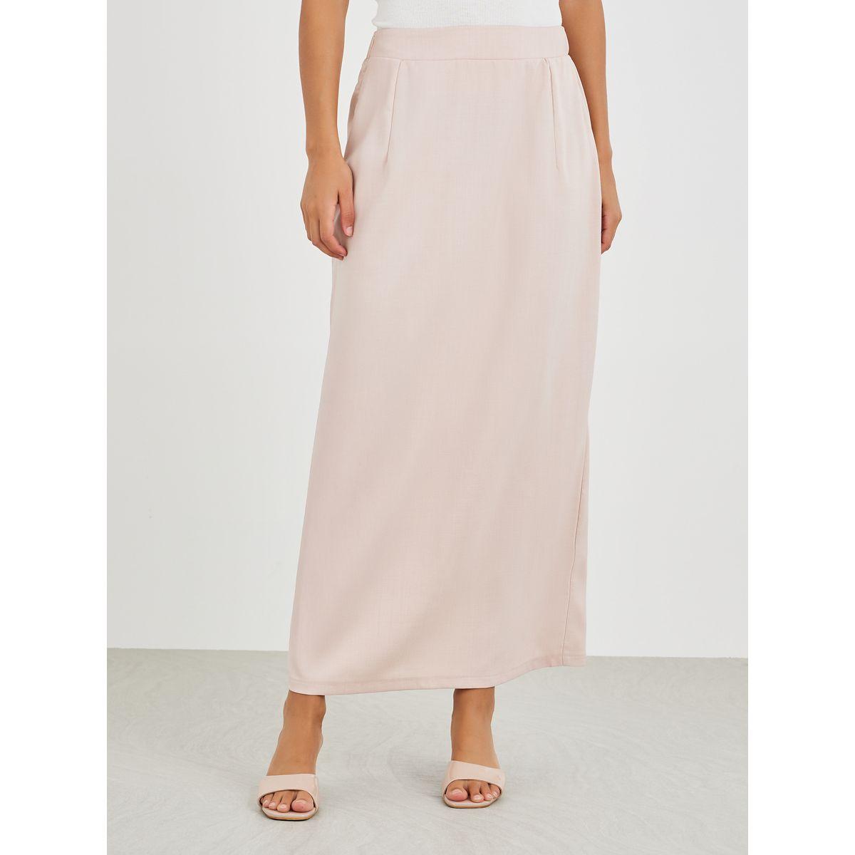 تنورة طويل سادة كتان بخصر متوسط-women-clothing-bottoms-skirts-image-2