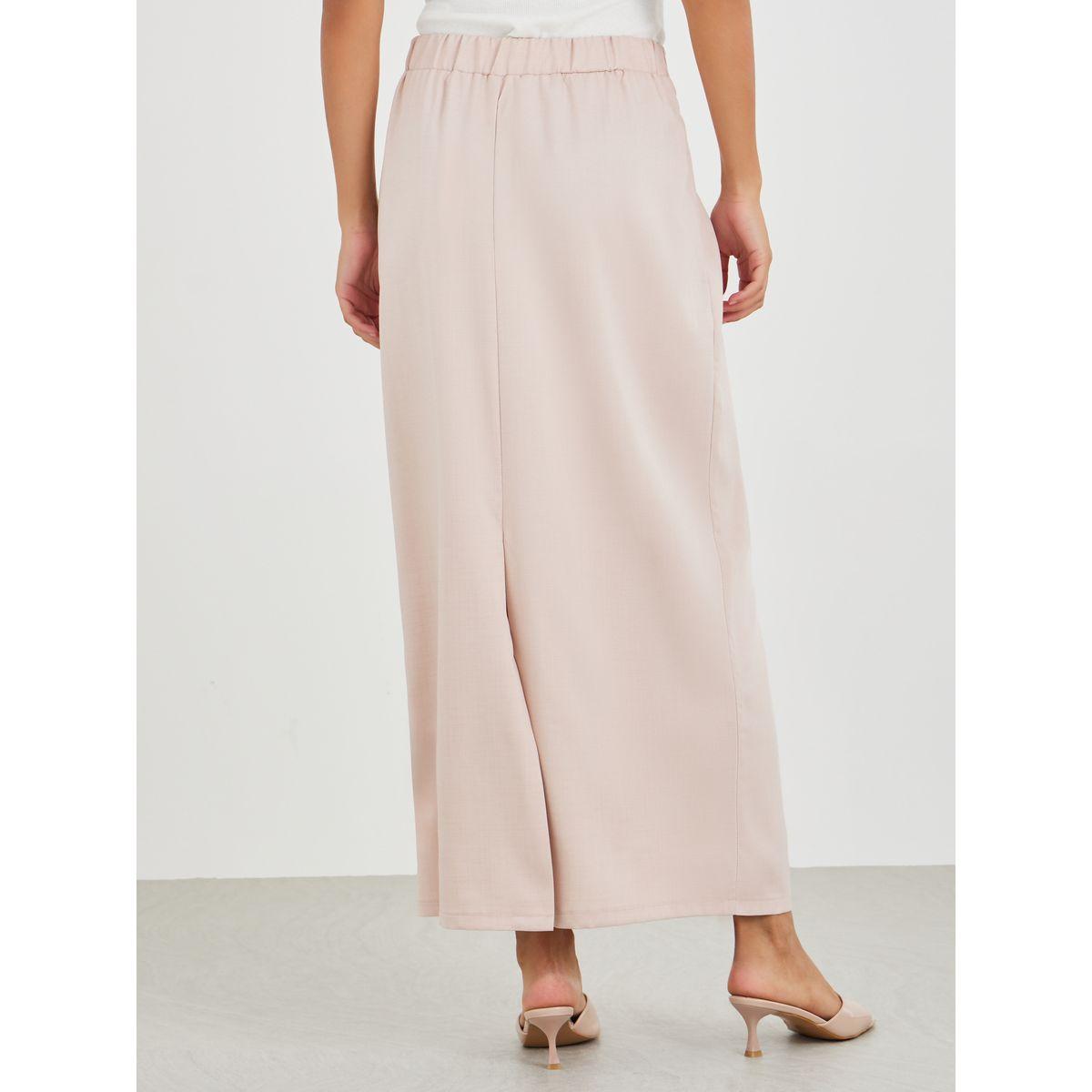 تنورة طويل سادة كتان بخصر متوسط-women-clothing-bottoms-skirts-image-4