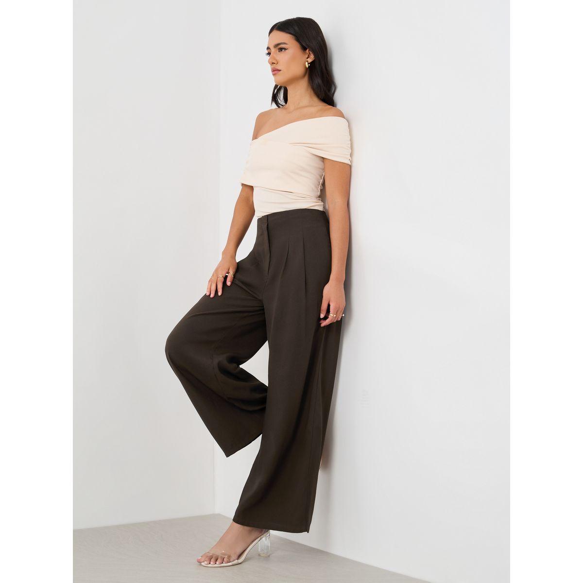 بنطال سادة بأرجل واسعة وخصر عالي-women-clothing-bottoms-trousers-image-1