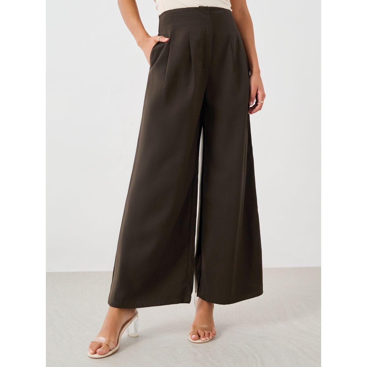 Styli Solid High Rise Pleated Wide Leg Pants-women-clothing-bottoms-trousers-image-2