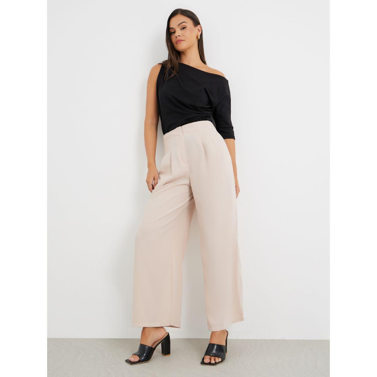 Styli Solid High Rise Pleated Wide Leg Pants-women-clothing-bottoms-trousers-image-1