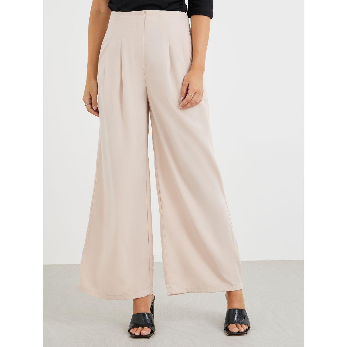 Styli Solid High Rise Pleated Wide Leg Pants-women-clothing-bottoms-trousers-image-2