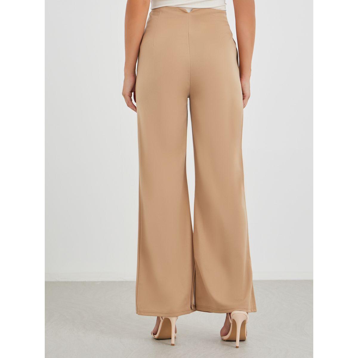 بنطال سادة بقصة واسعة وخصر متوسط-women-clothing-bottoms-trousers-image-4