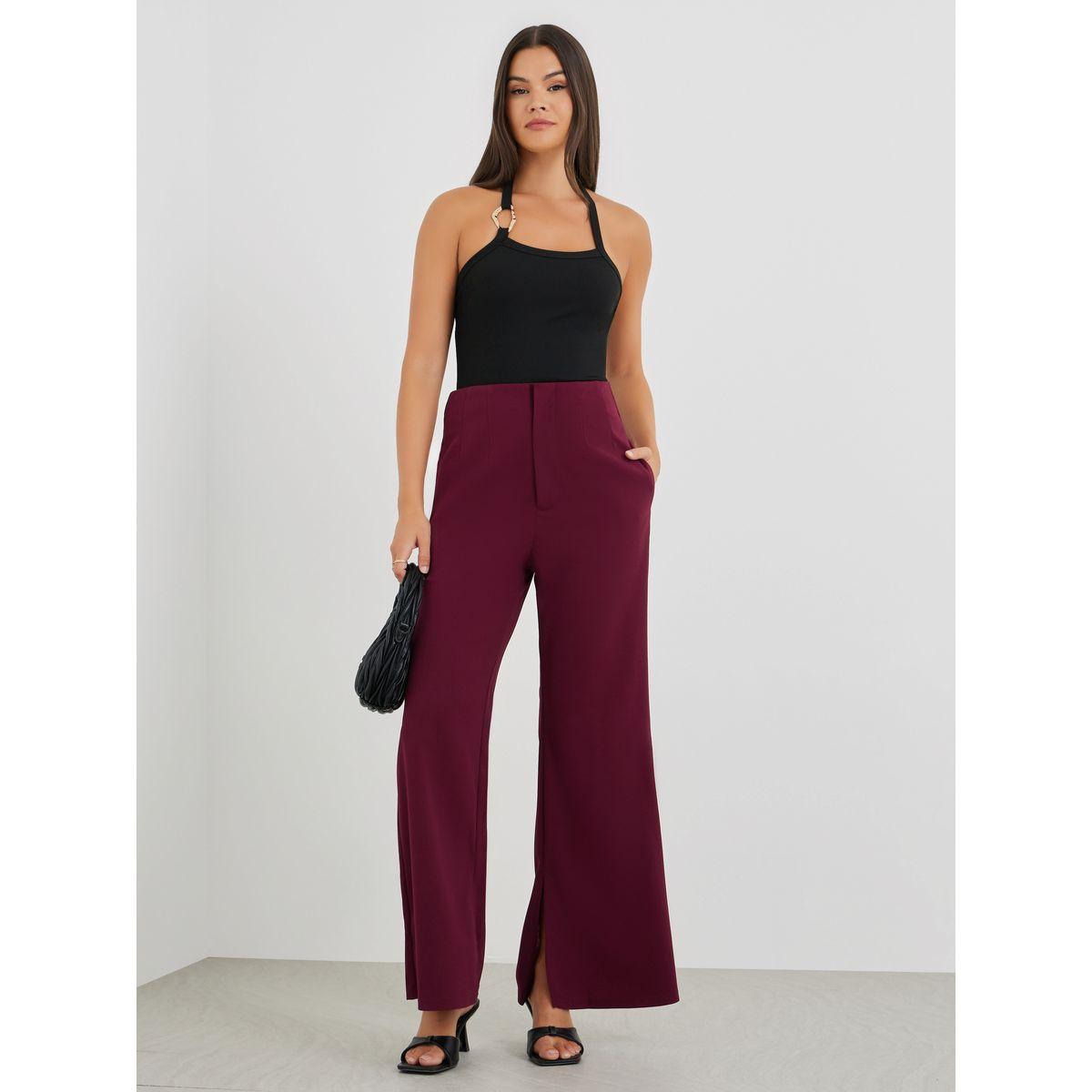 Styli Solid Mid Rise Flare Fit Pants-women-clothing-bottoms-trousers-image-1