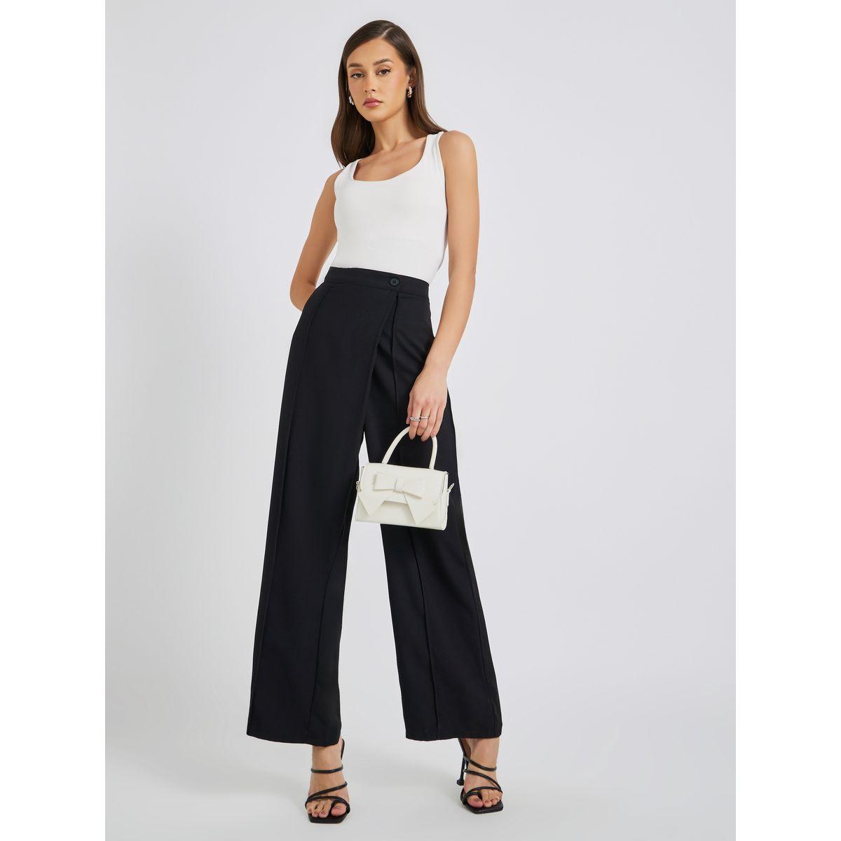 Styli Solid Cross Overlay Waistband Tapered Fit Pants-women-clothing-bottoms-trousers-image-1