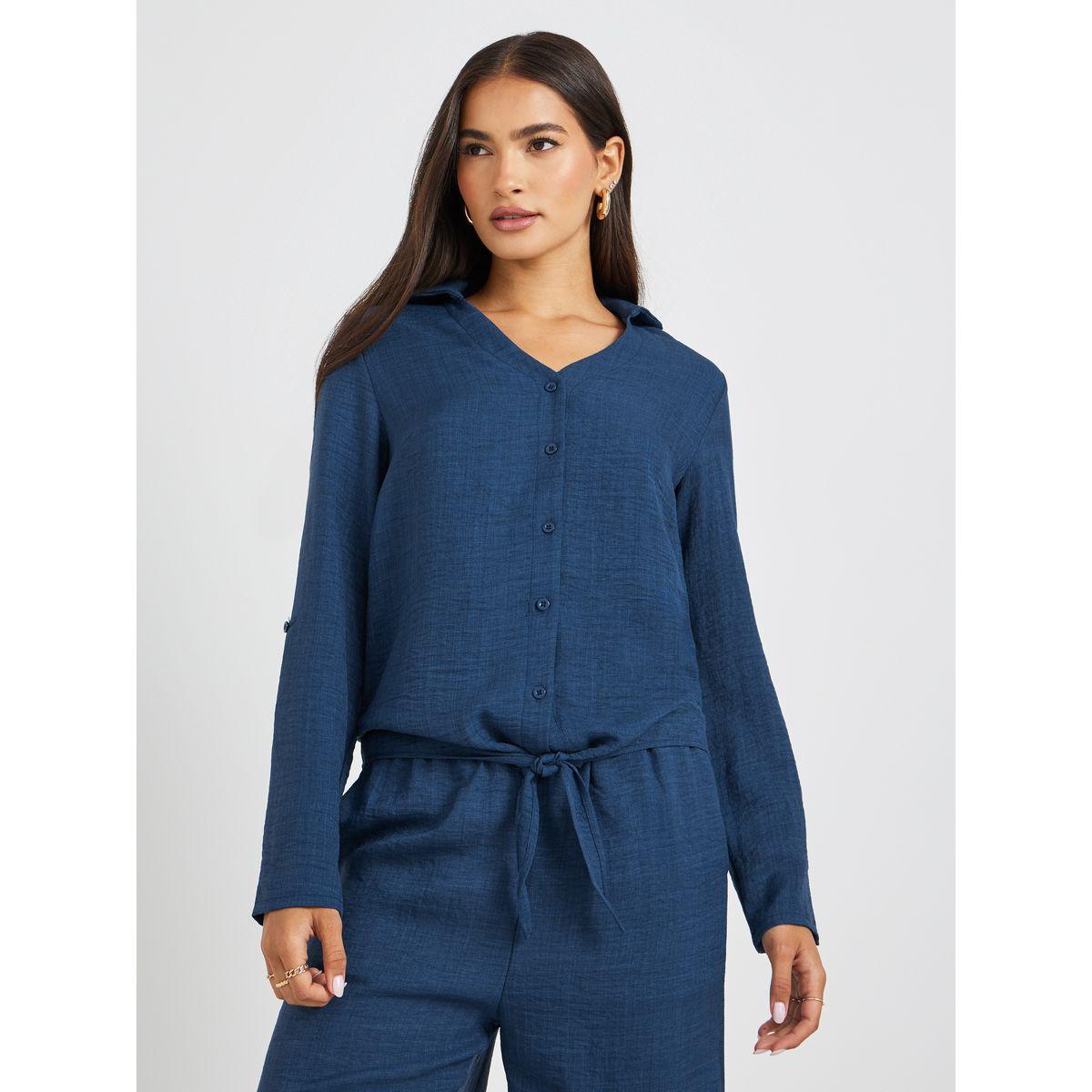 Styli Solid V-Neck Buttoned Regular Fit Shirt-women-clothing-shirtsandblouses-shirts-image-2