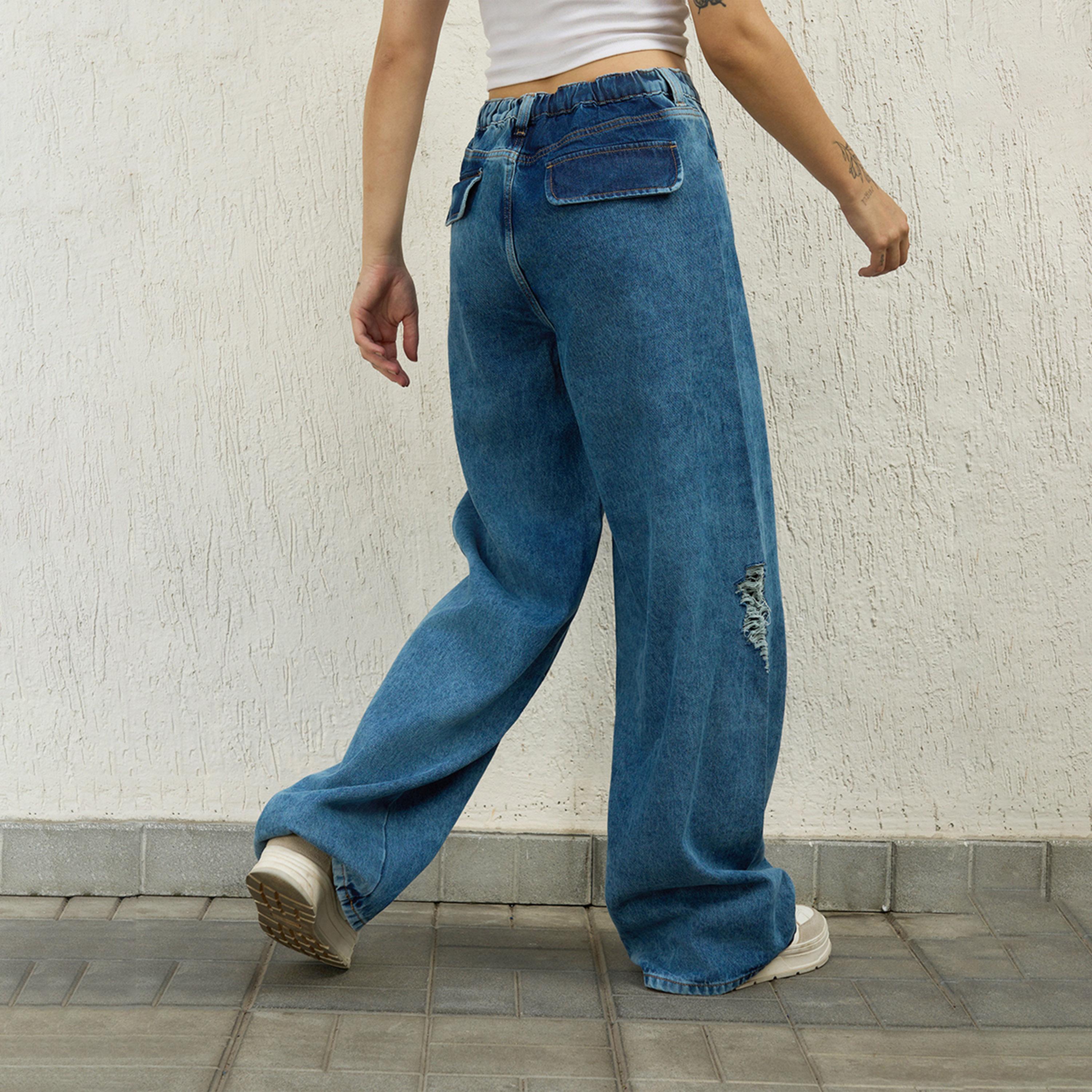 هابر هولم × ستايلي - بنطال جينز نسائي - نيلي-women-clothing-bottoms-jeans-image-3