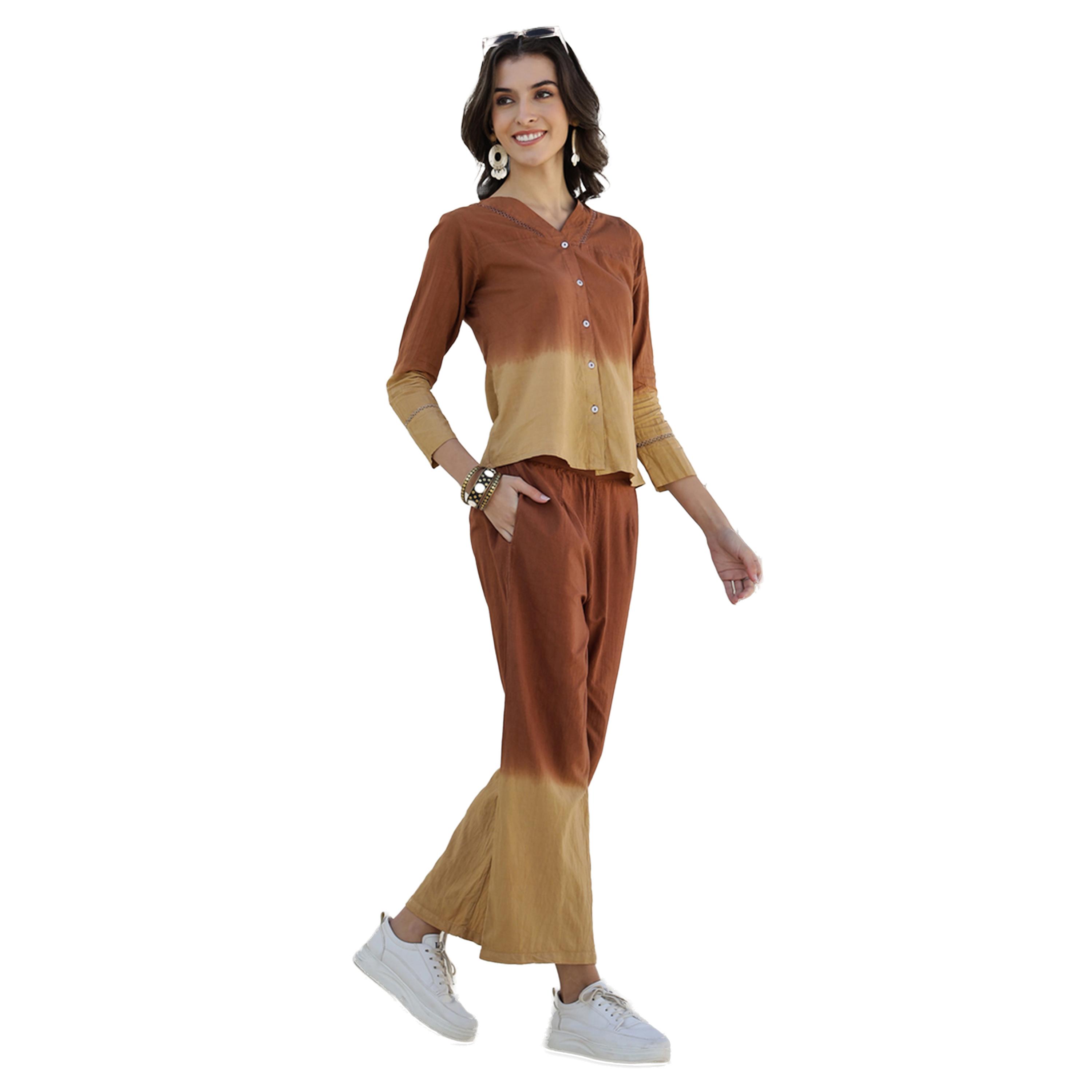 سانسكروتي هومز × ستايلي - طقم قميص وبيجامة قطني مطبوع ومصبوغ بالغمس-women-clothing-coordsets-image-1