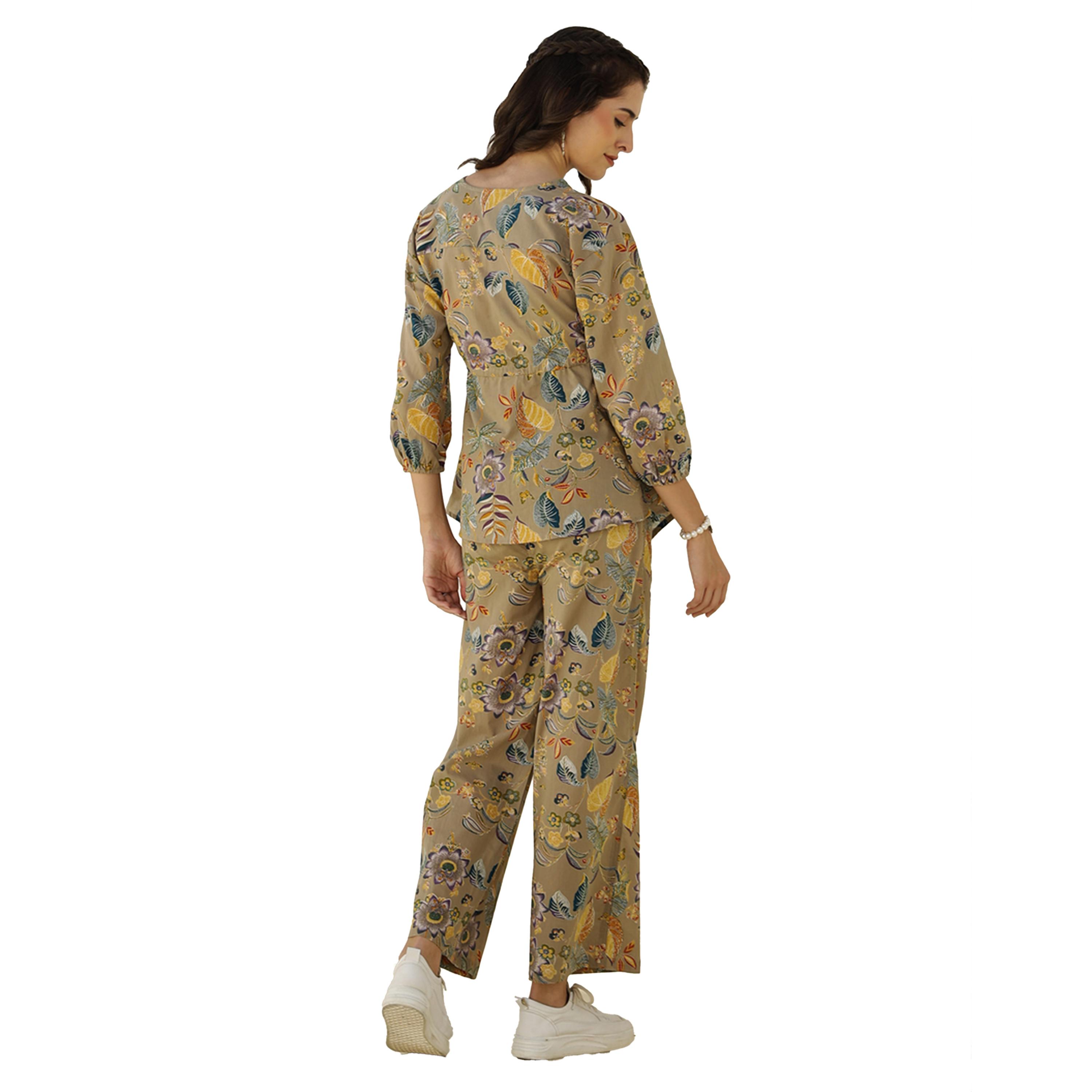 سانسكروتي هومز × ستايلي - طقم قميص وبنطال بيجامة قطني بطبعة زهور-women-clothing-nightwear-pyjamas-longsets-image-2
