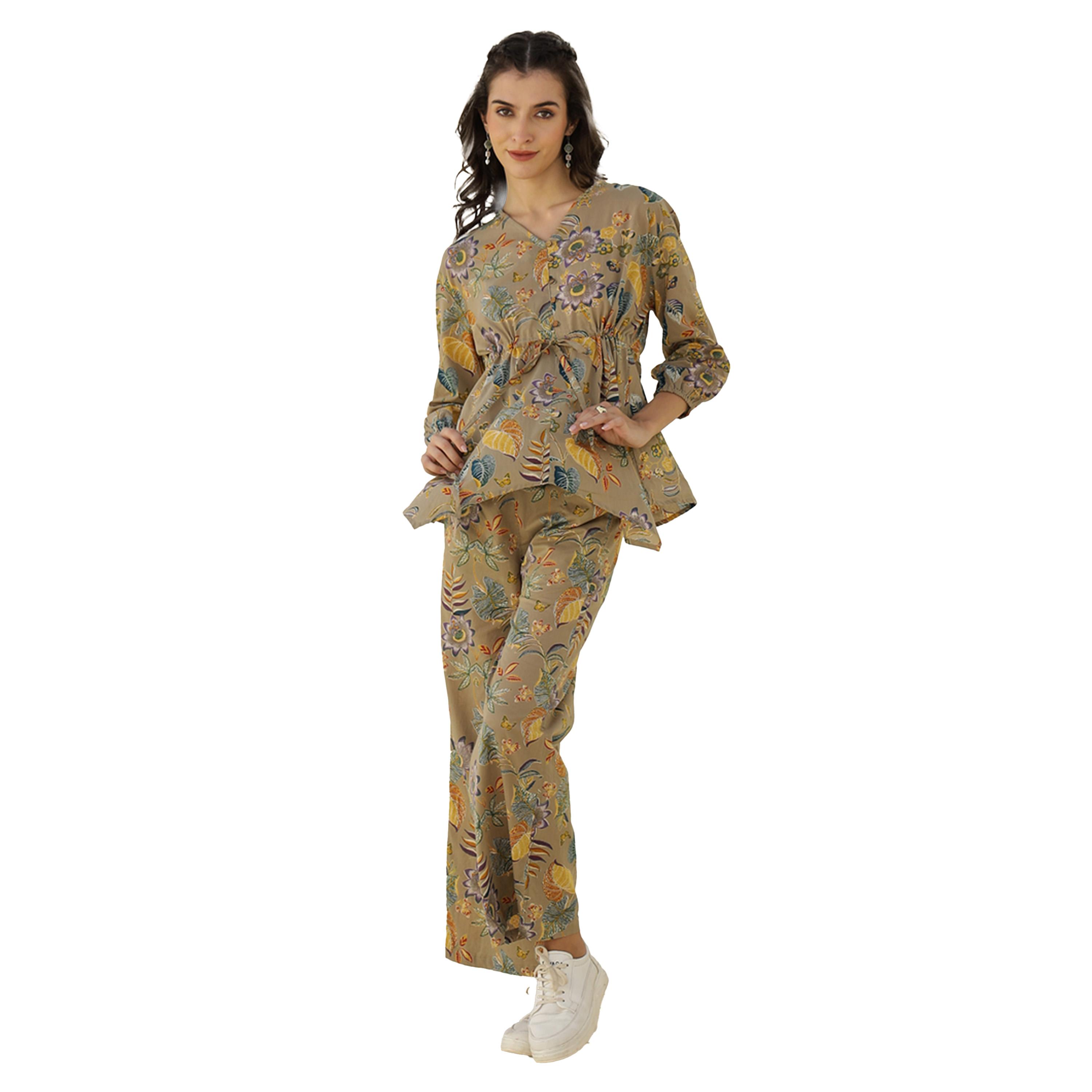 سانسكروتي هومز × ستايلي - طقم قميص وبنطال بيجامة قطني بطبعة زهور-women-clothing-nightwear-pyjamas-longsets-image-3