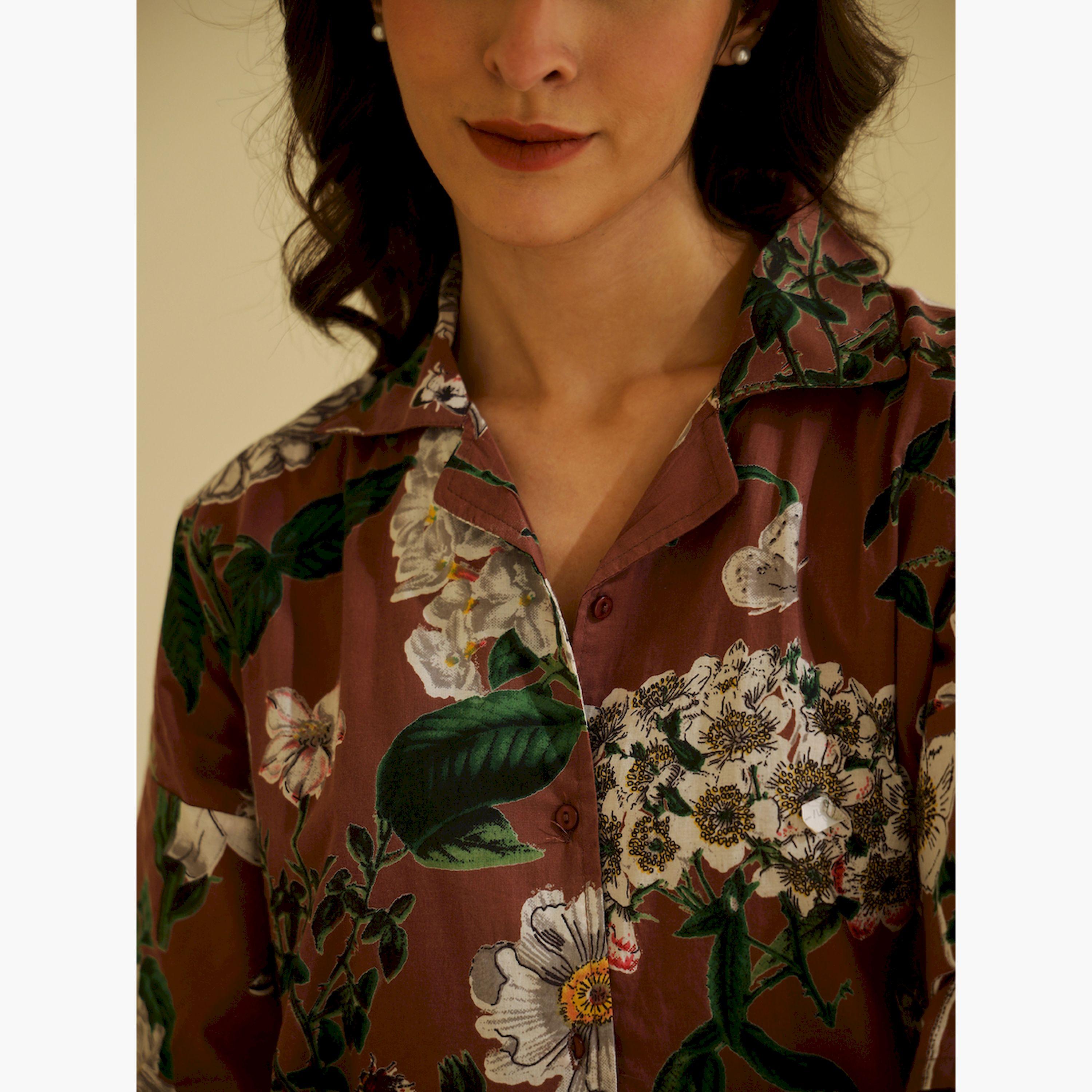 سانسكروتي هومز × ستايلي - طقم قميص وبنطال بيجامة قطني بطبعة زهور-women-clothing-nightwear-pyjamas-longsets-image-6