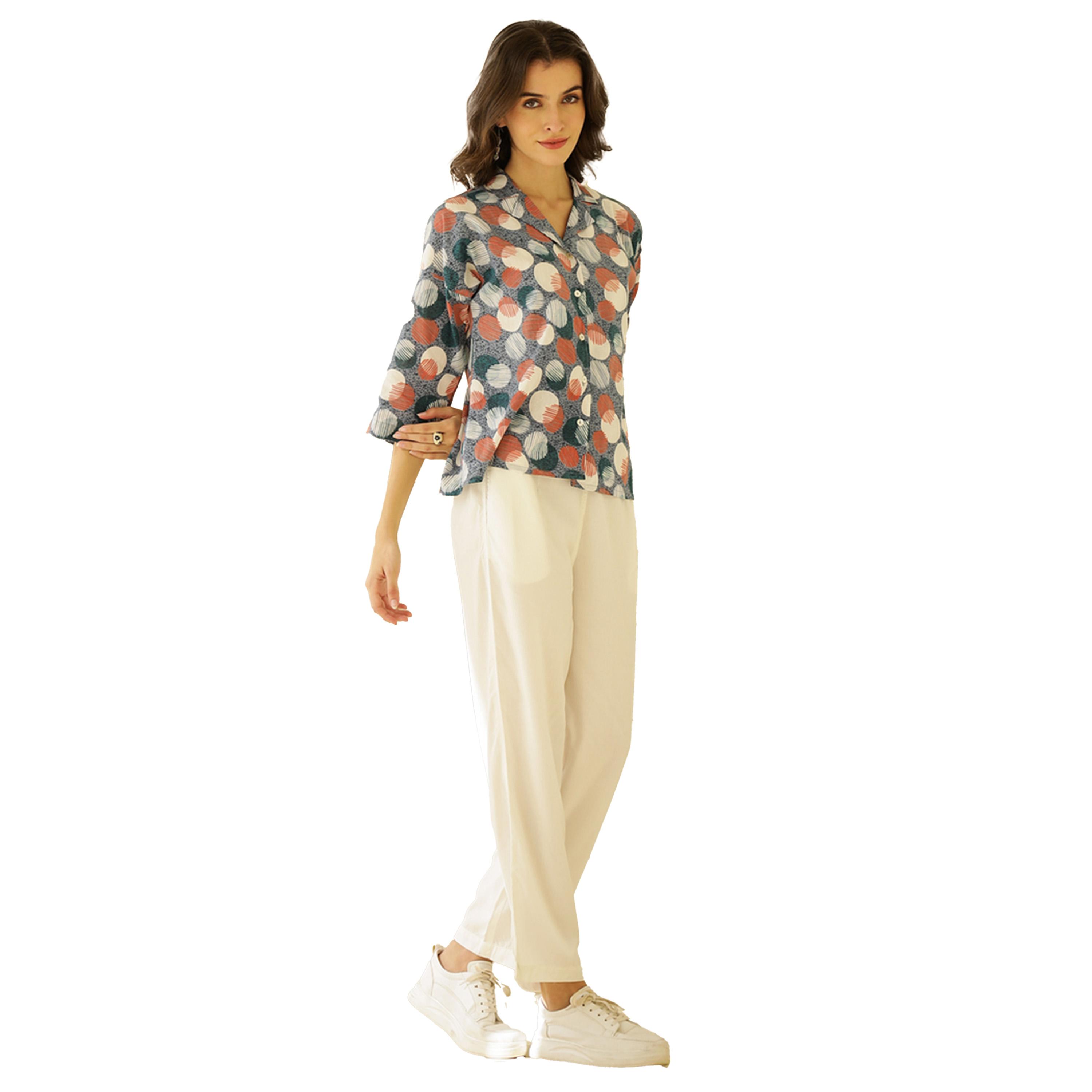 سانسكروتي هومز × ستايلي - طقم قميص بأكمام 3/4 بطبعة شاملة مع بنطال بيجامة-women-clothing-nightwear-pyjamas-longsets-image-4