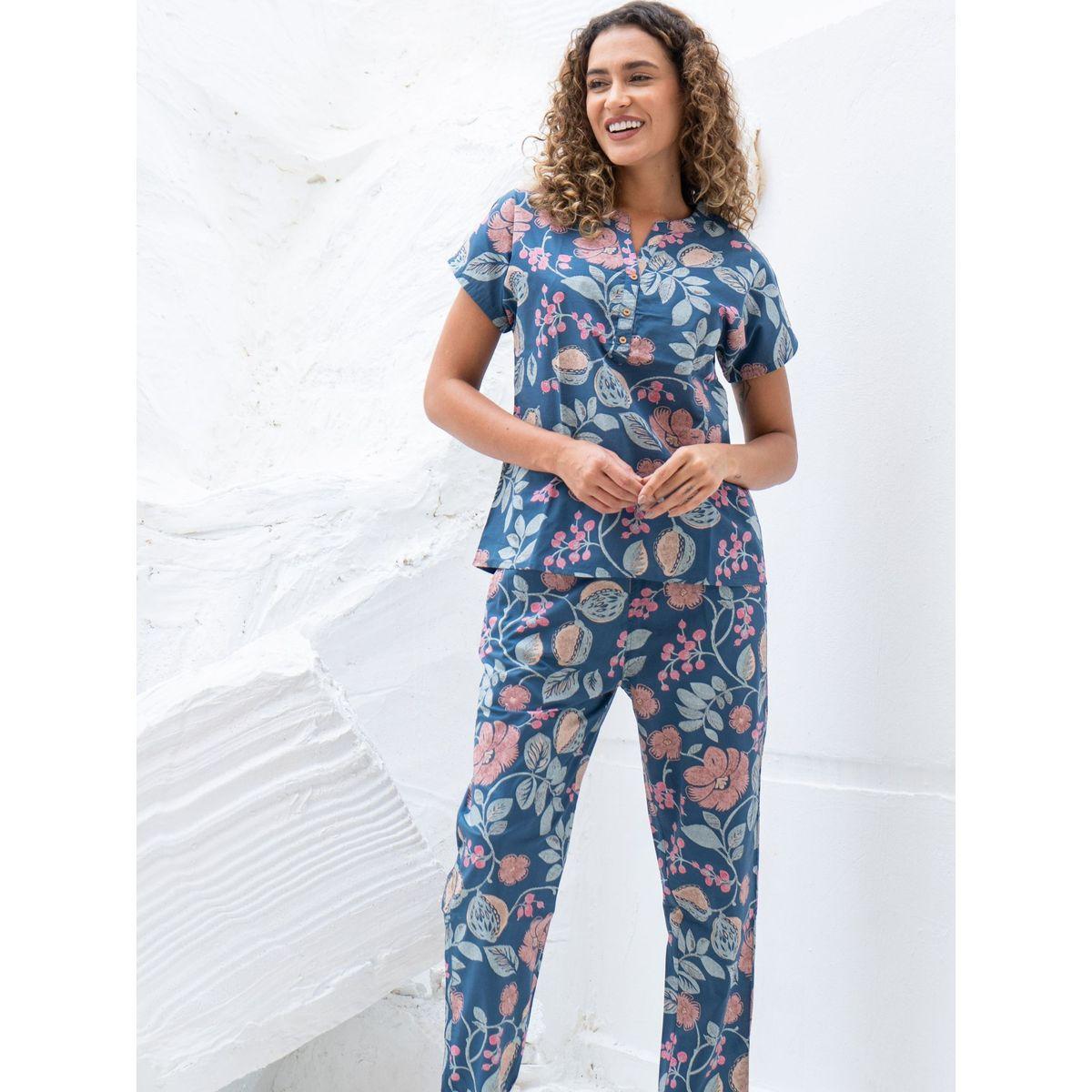 Sanskrutihomes Printed Pure Cotton Top with Trousers Co-Ords-women-clothing-nightwear-pyjamas-longsets-image-1