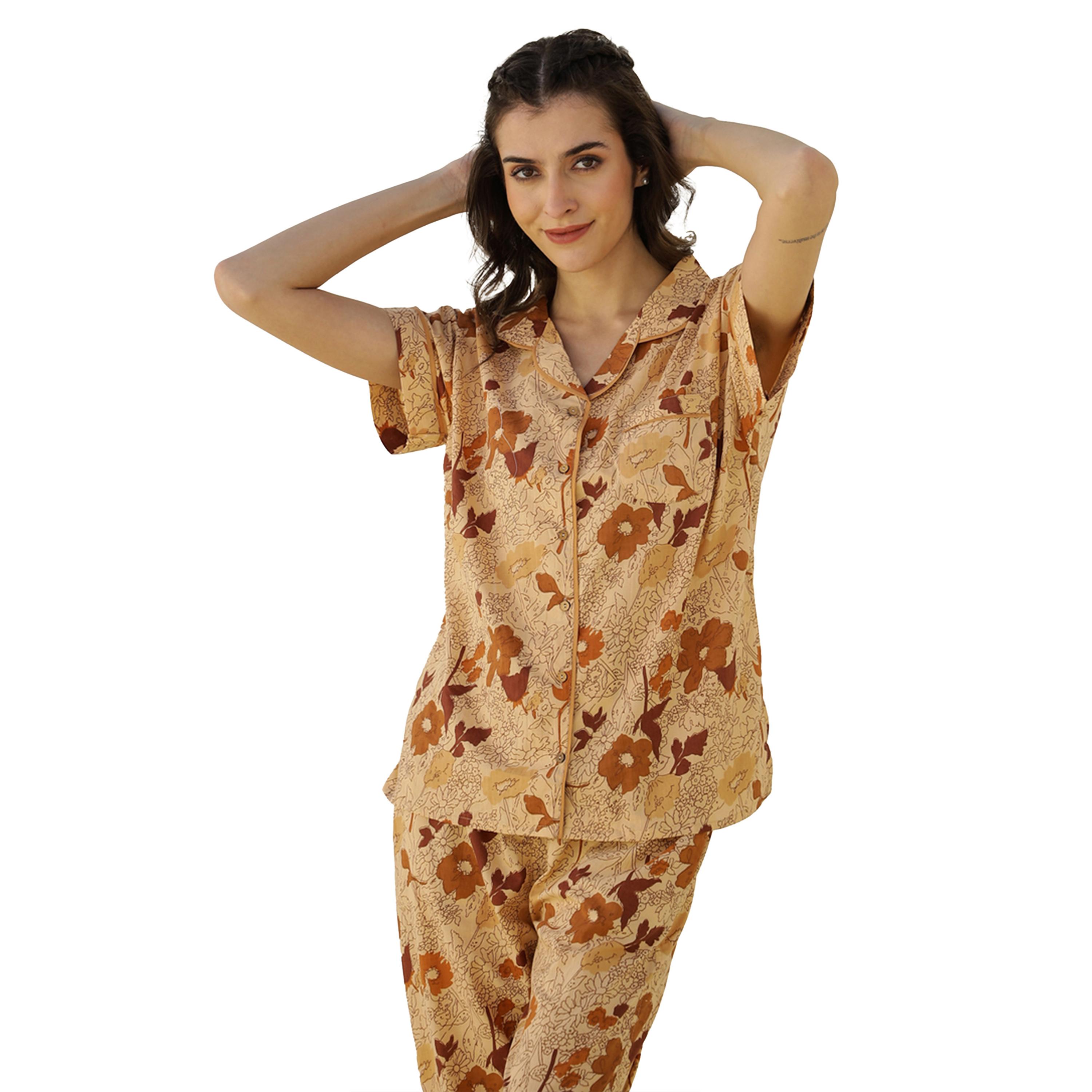 Sanskrutihomes X Styli Floral Printed Short Sleeve Shirt and Pyjama Set-women-clothing-nightwear-pyjamas-longsets-image-2