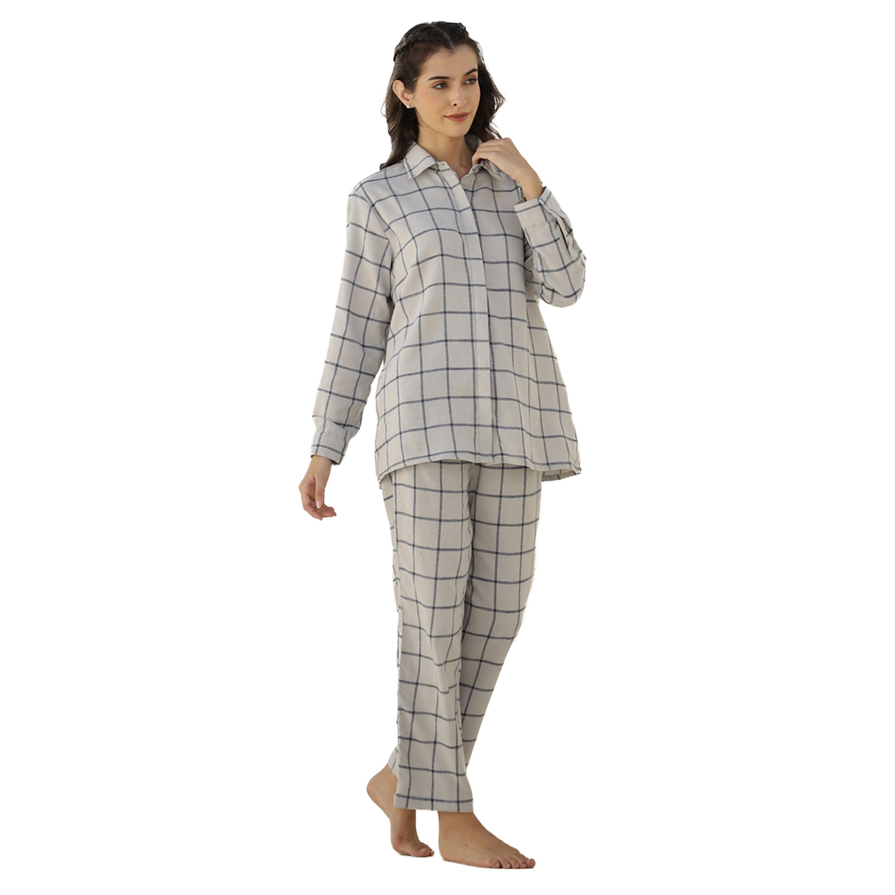 Sanskrutihomes X Styli Checked Long Sleeve Shirt and Pyjama Set-women-clothing-nightwear-pyjamas-longsets-image-1