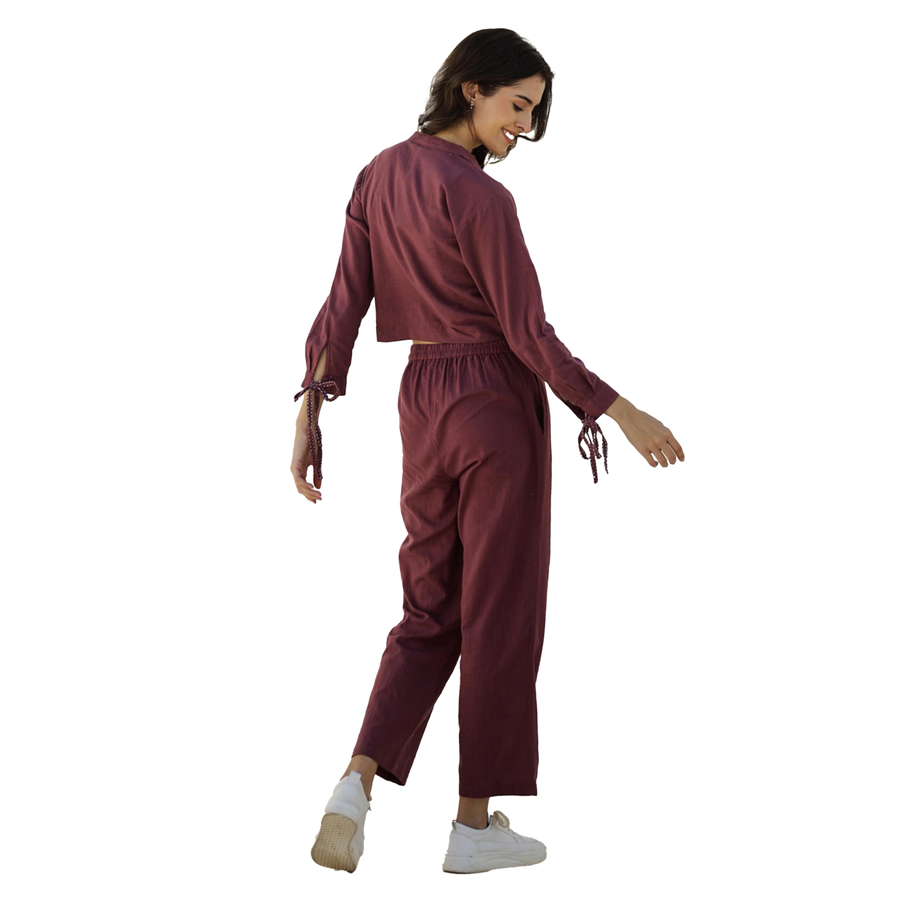 سانسكروتي هومز × ستايلي - طقم بلوزة بأكمام طويلة وتفاصيل ربطة مع بنطال-women-clothing-coordsets-image-2
