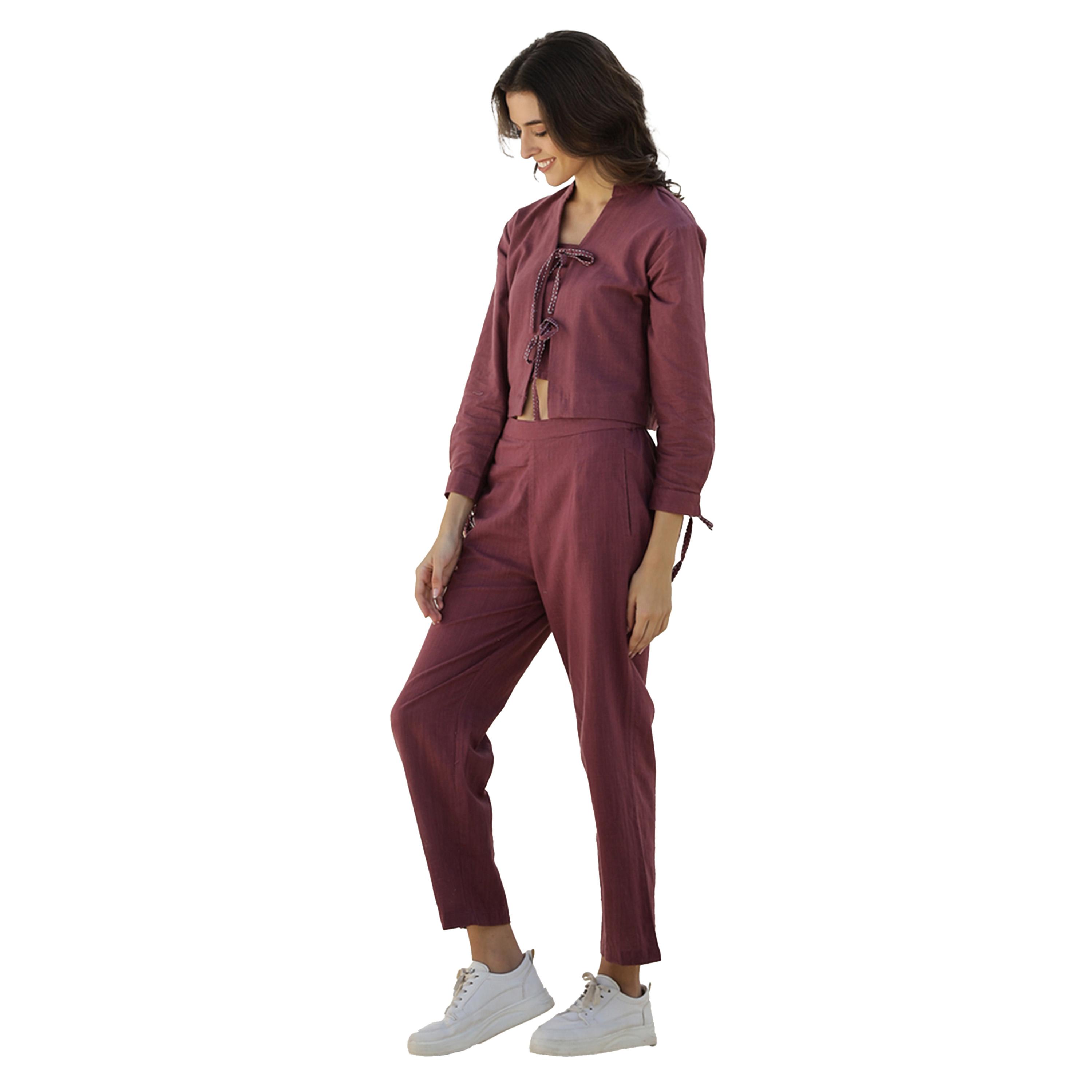 سانسكروتي هومز × ستايلي - طقم بلوزة بأكمام طويلة وتفاصيل ربطة مع بنطال-women-clothing-coordsets-image-3