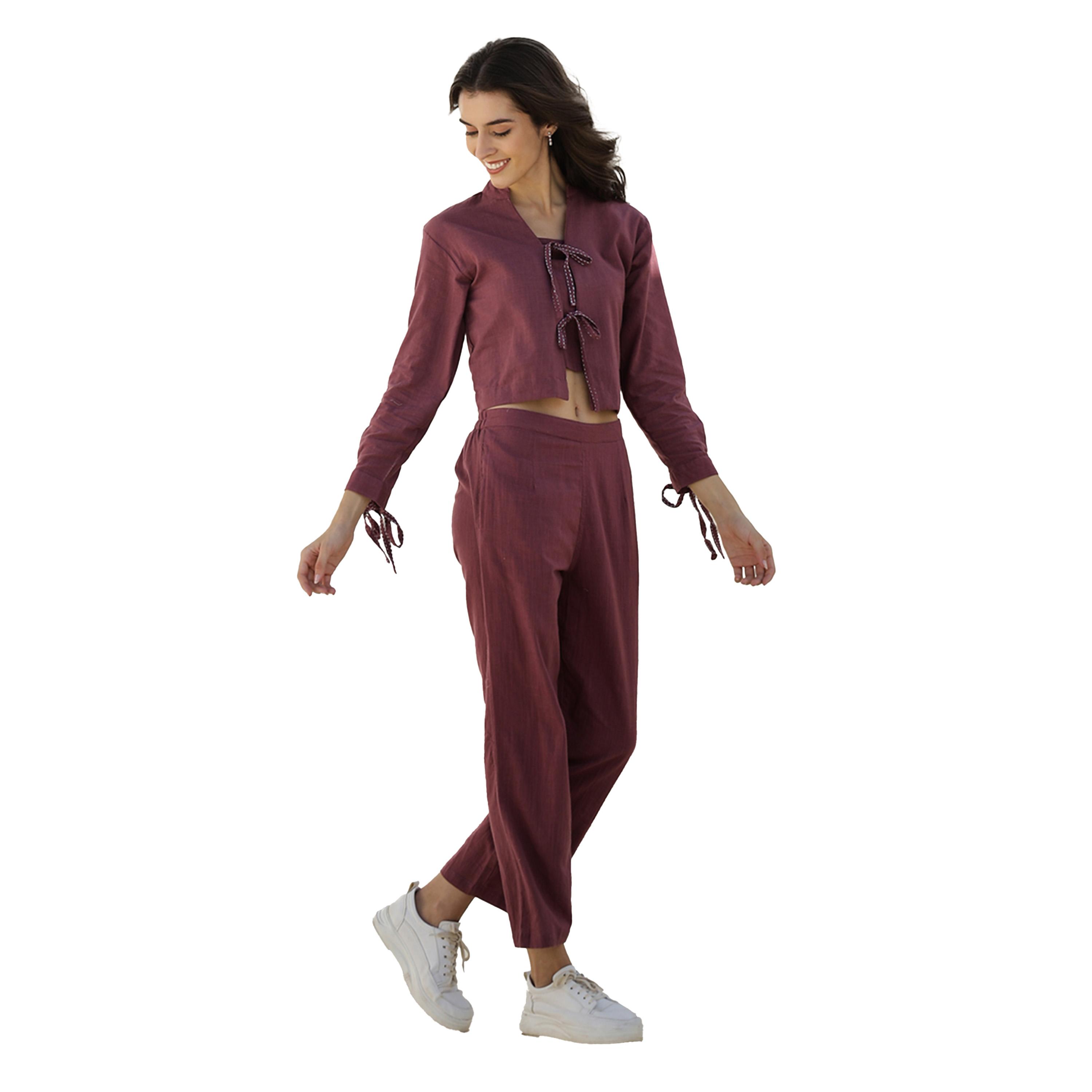 سانسكروتي هومز × ستايلي - طقم بلوزة بأكمام طويلة وتفاصيل ربطة مع بنطال-women-clothing-coordsets-image-4