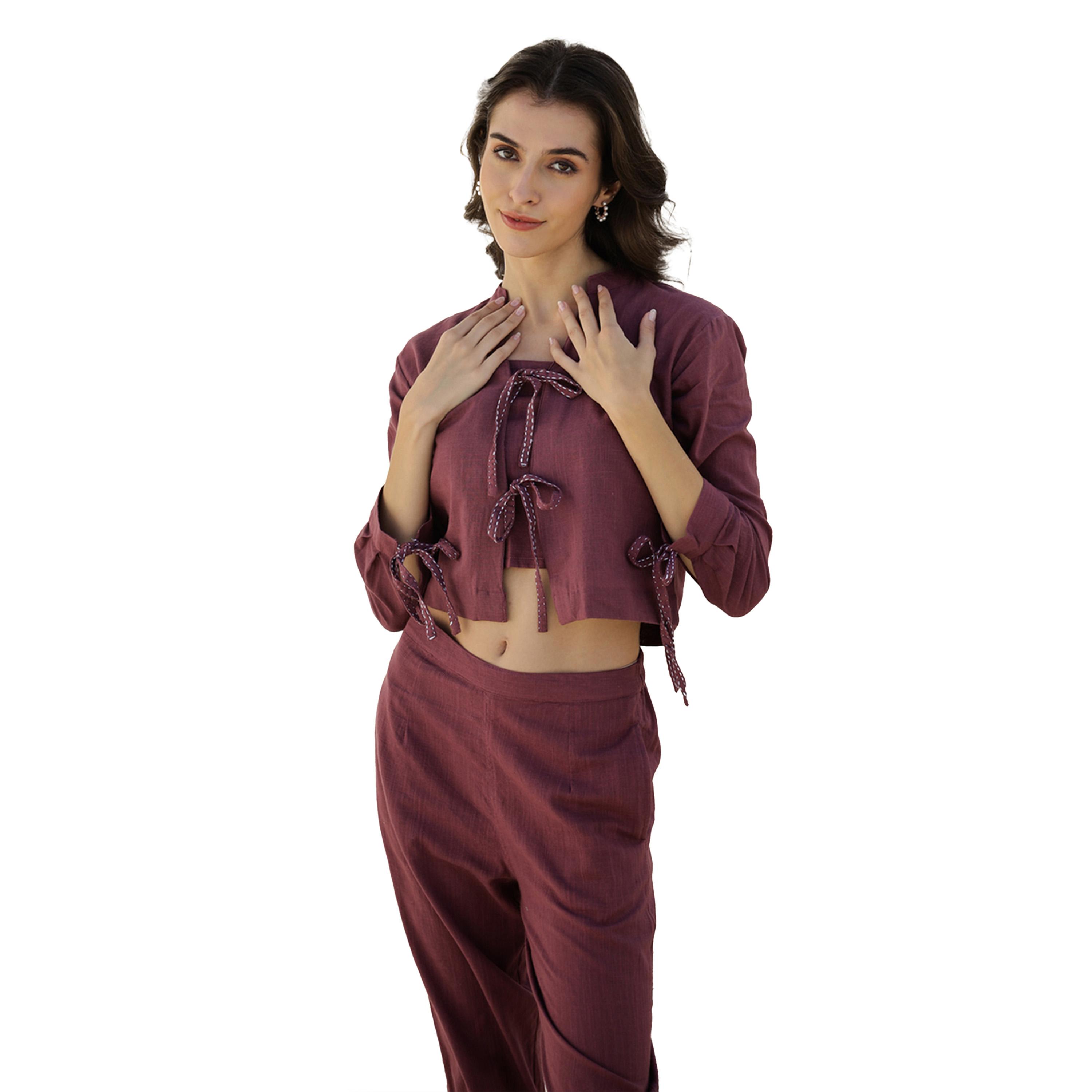 سانسكروتي هومز × ستايلي - طقم بلوزة بأكمام طويلة وتفاصيل ربطة مع بنطال-women-clothing-coordsets-image-5