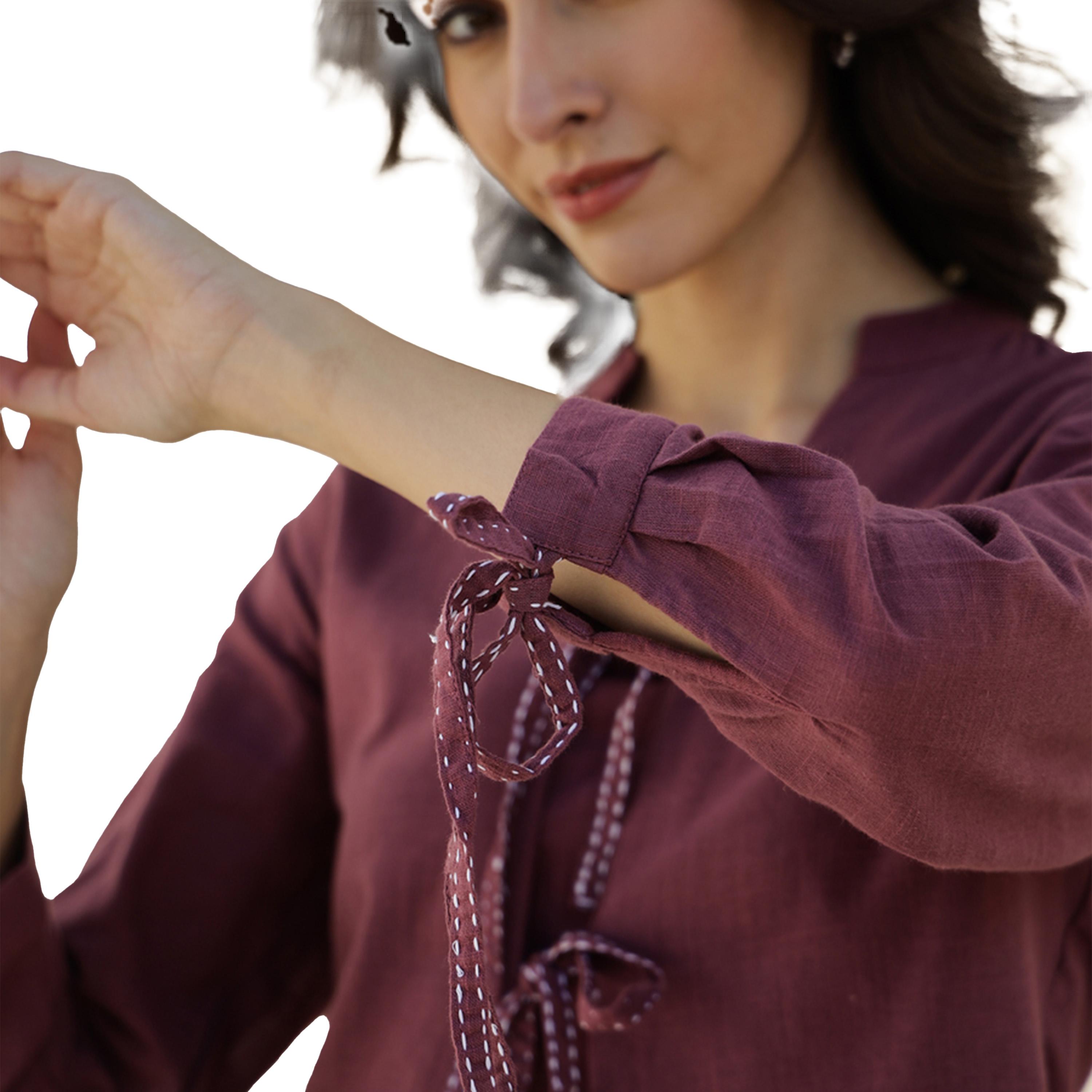 سانسكروتي هومز × ستايلي - طقم بلوزة بأكمام طويلة وتفاصيل ربطة مع بنطال-women-clothing-coordsets-image-6