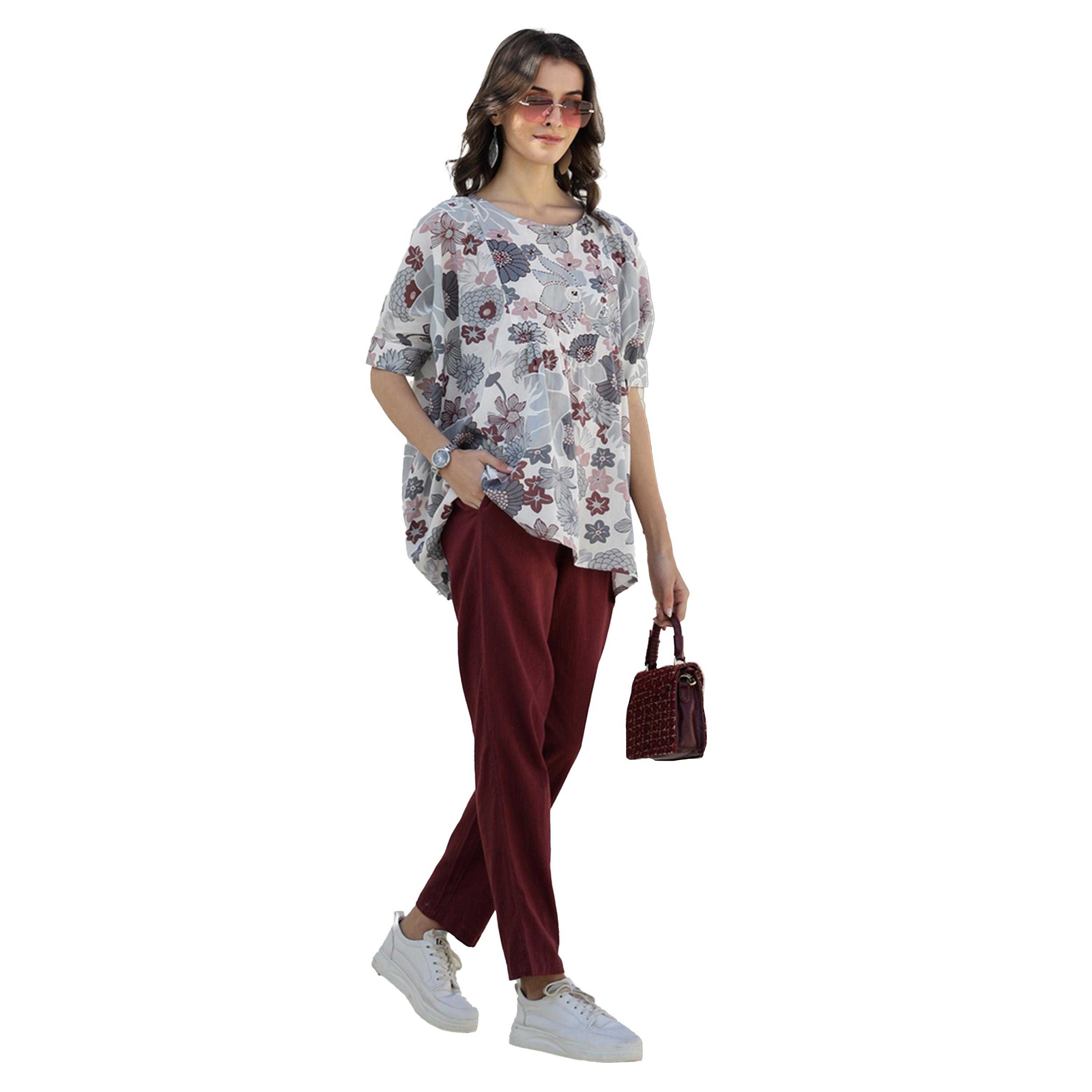 Sanskrutihomes X Styli Printed Round Neck Longline Top and Trousers Co-Ords-women-clothing-coordsets-image-3