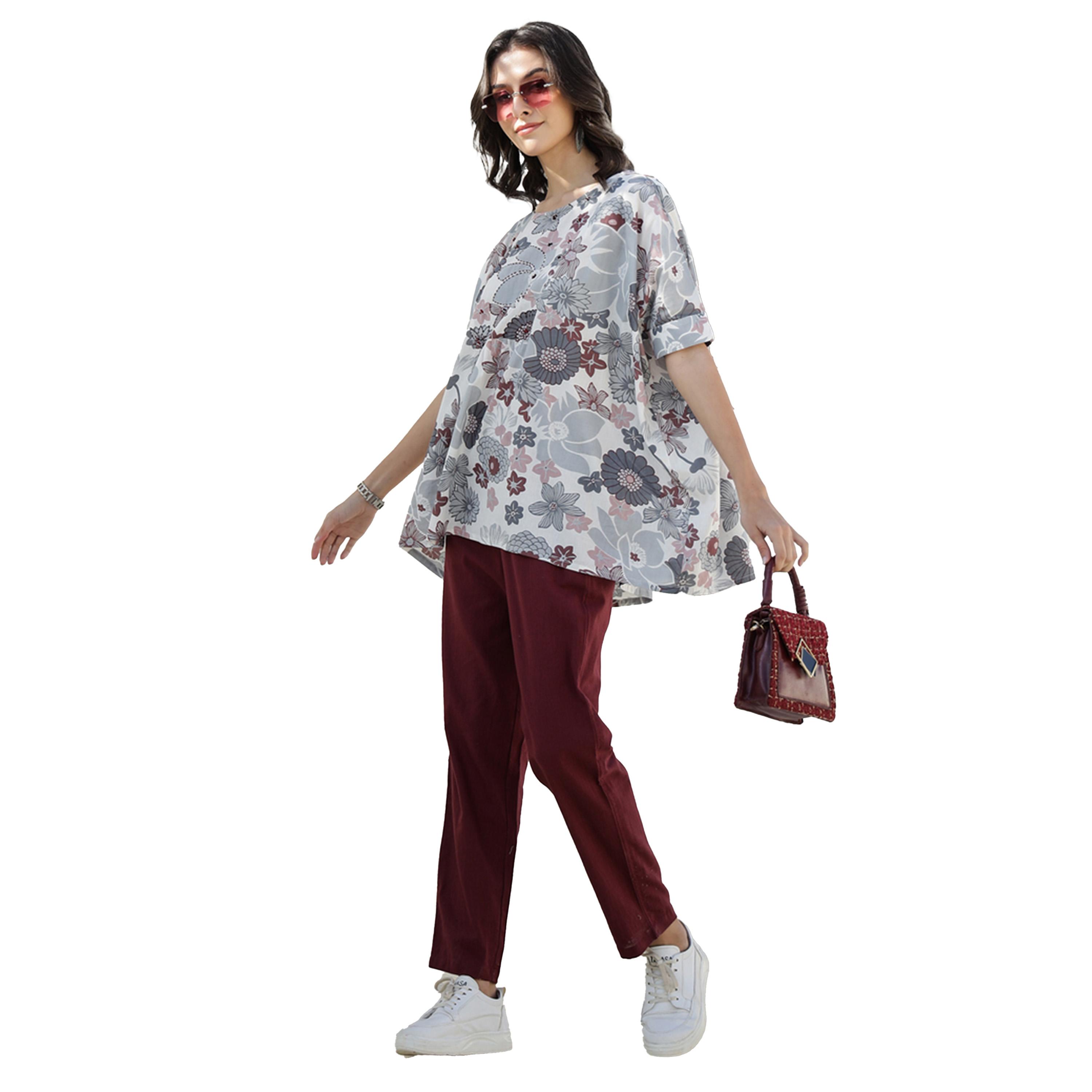 Sanskrutihomes X Styli Printed Round Neck Longline Top and Trousers Co-Ords-women-clothing-coordsets-image-4