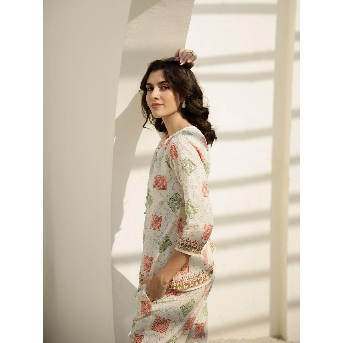 Sanskrutihomes Printed Pure Cotton Top with Trousers Co-Ords-women-clothing-coordsets-image-3