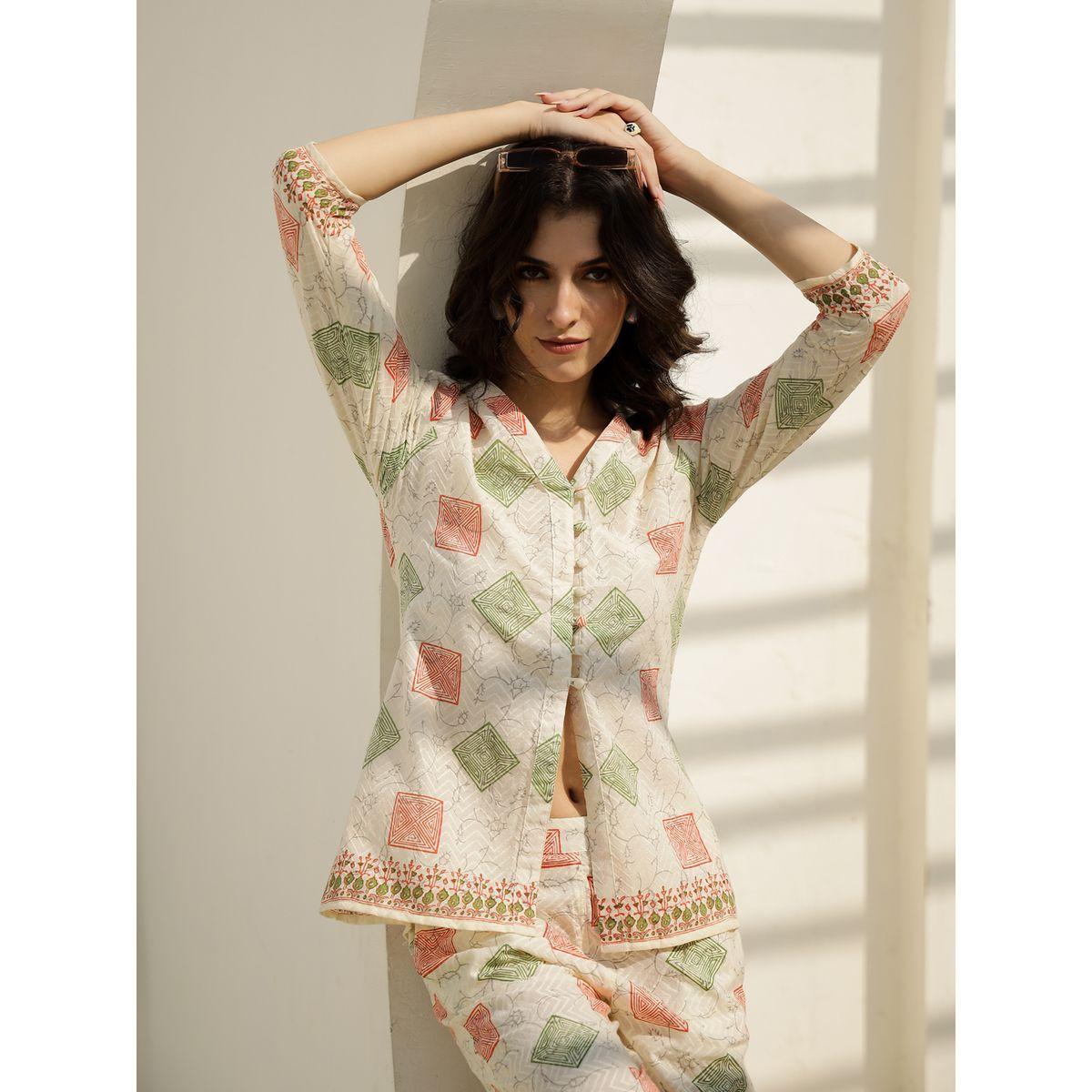 Sanskrutihomes Printed Pure Cotton Top with Trousers Co-Ords-women-clothing-coordsets-image-4