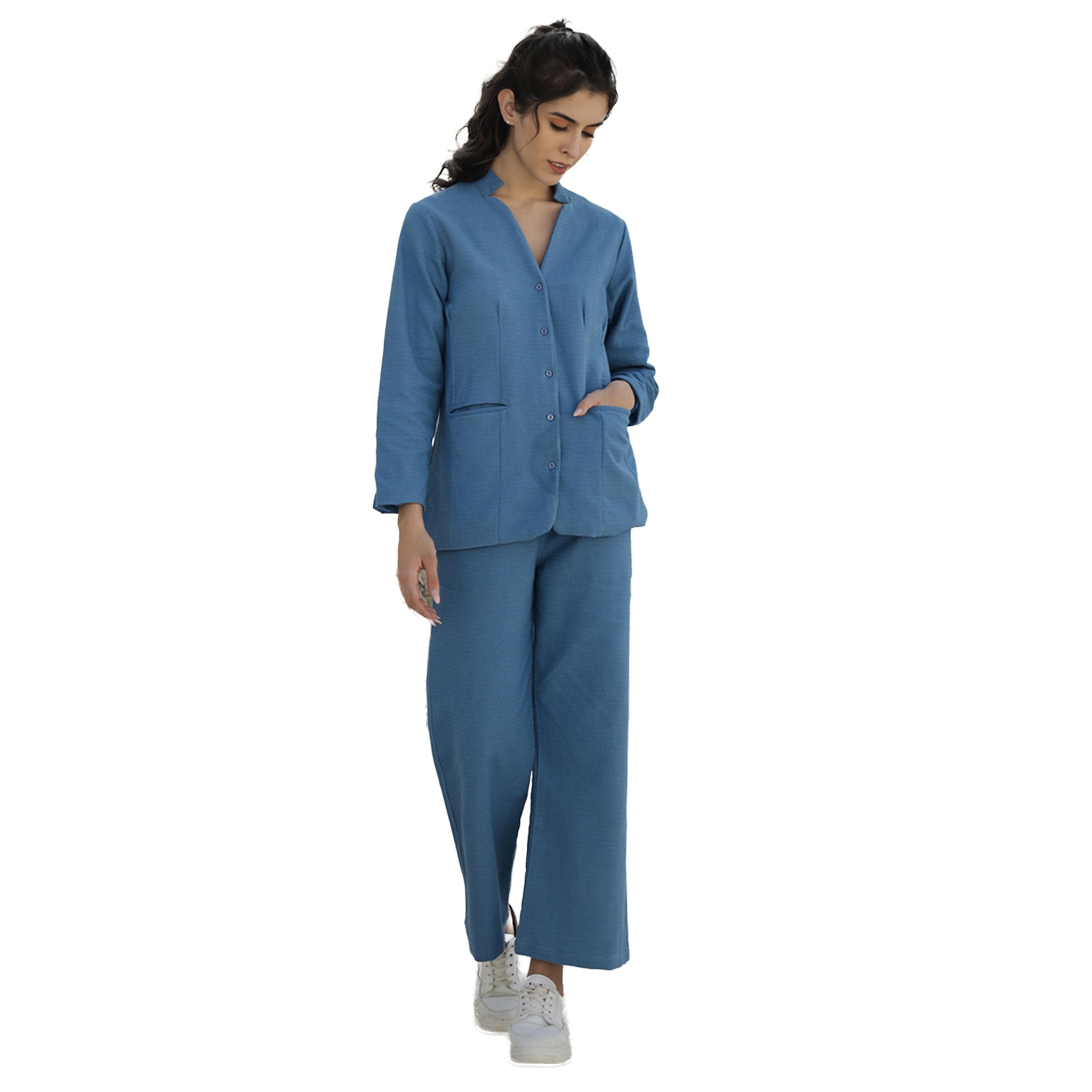 سانسكروتي هومز × ستايلي - طقم بليزر قطني سادة مع بنطال-women-clothing-coordsets-image-1